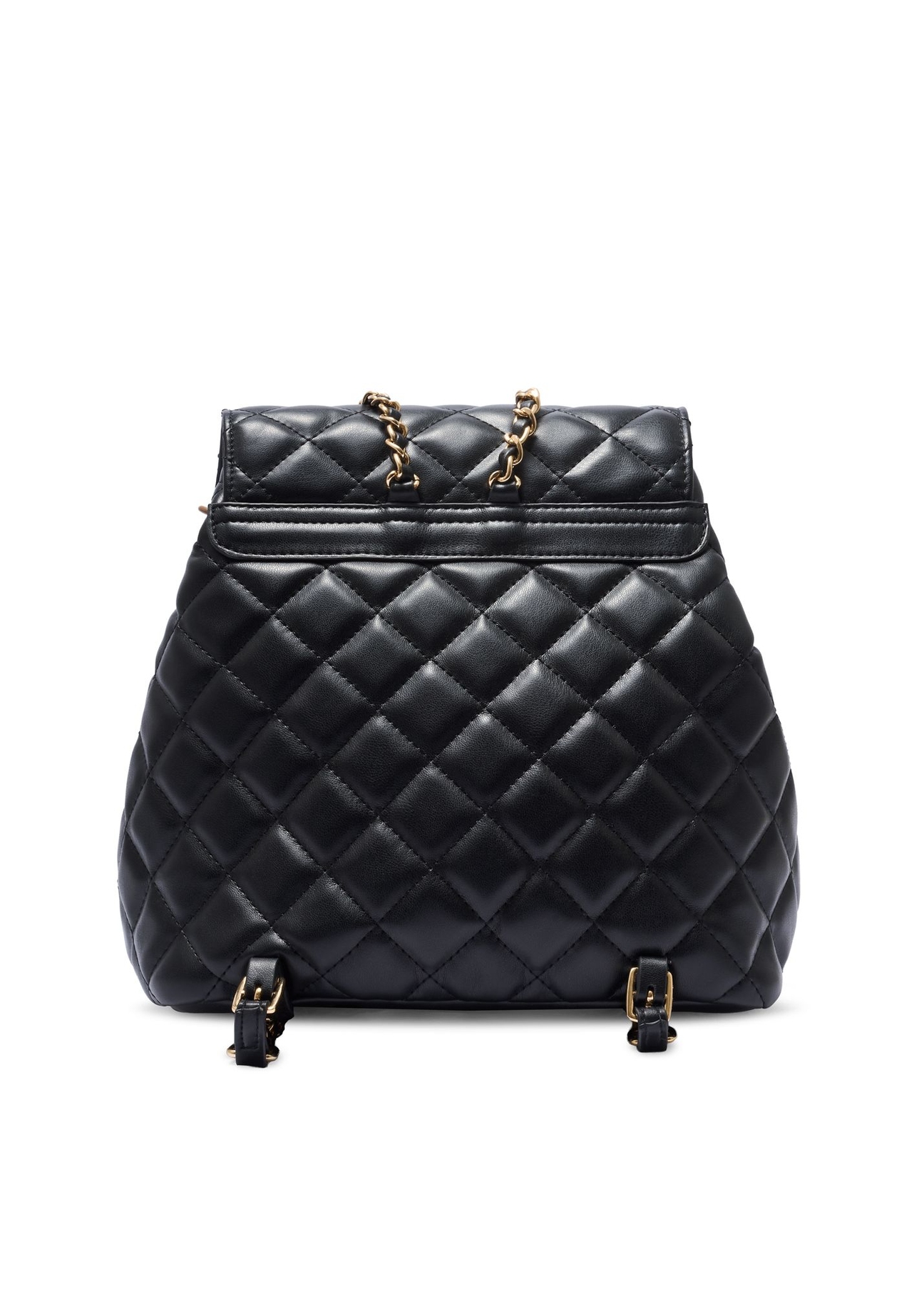 Black quilted women's backpack TOREC-1115-99(W26) - product view from the back, on a white background.