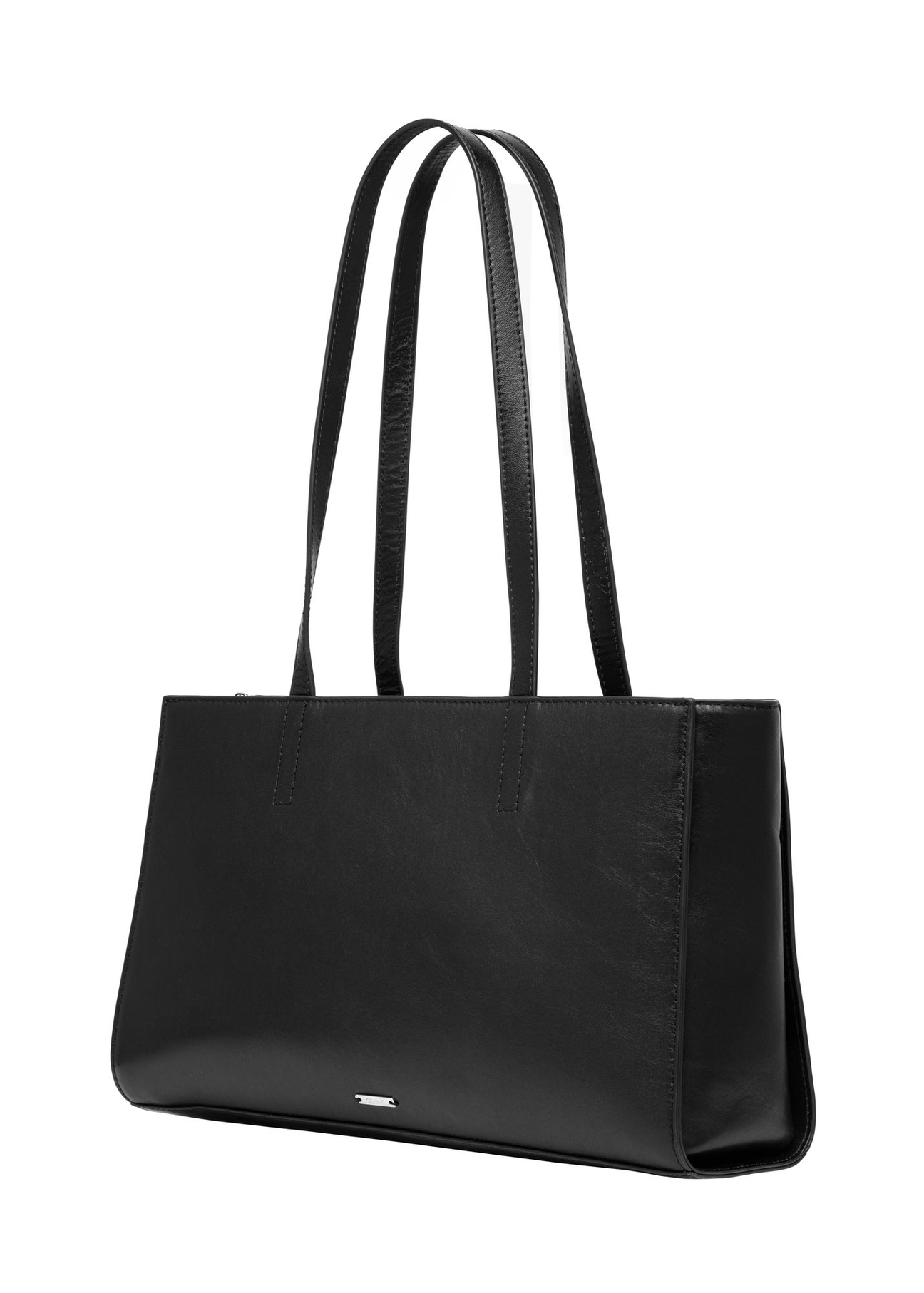 Black leather women's laptop bag TORES-1343-99(Z26) - diagonal product view, on a white background.