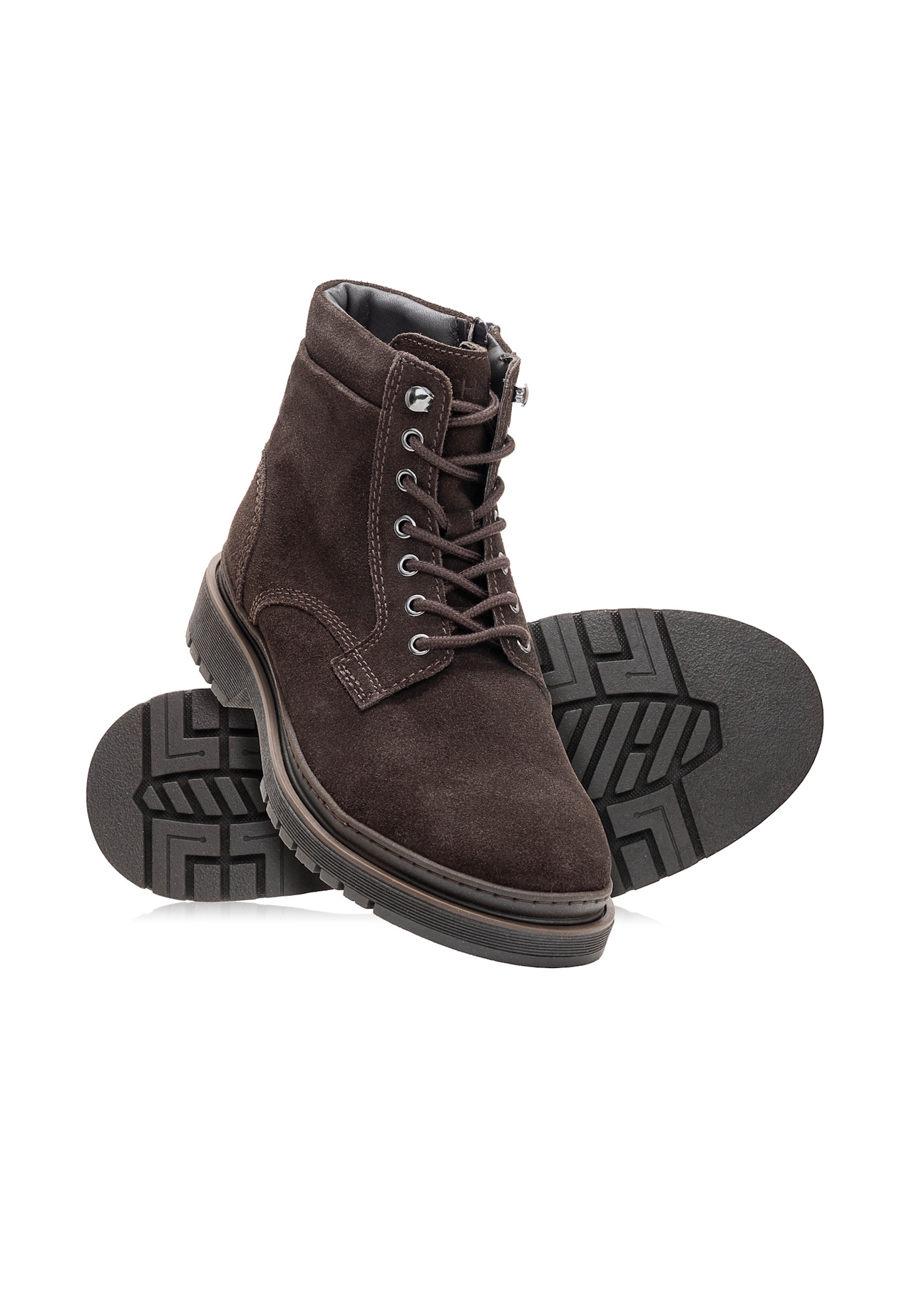 Brown suede men's ankle boots BUTYM-0515-89(Z25), diagonal product view on a white background.