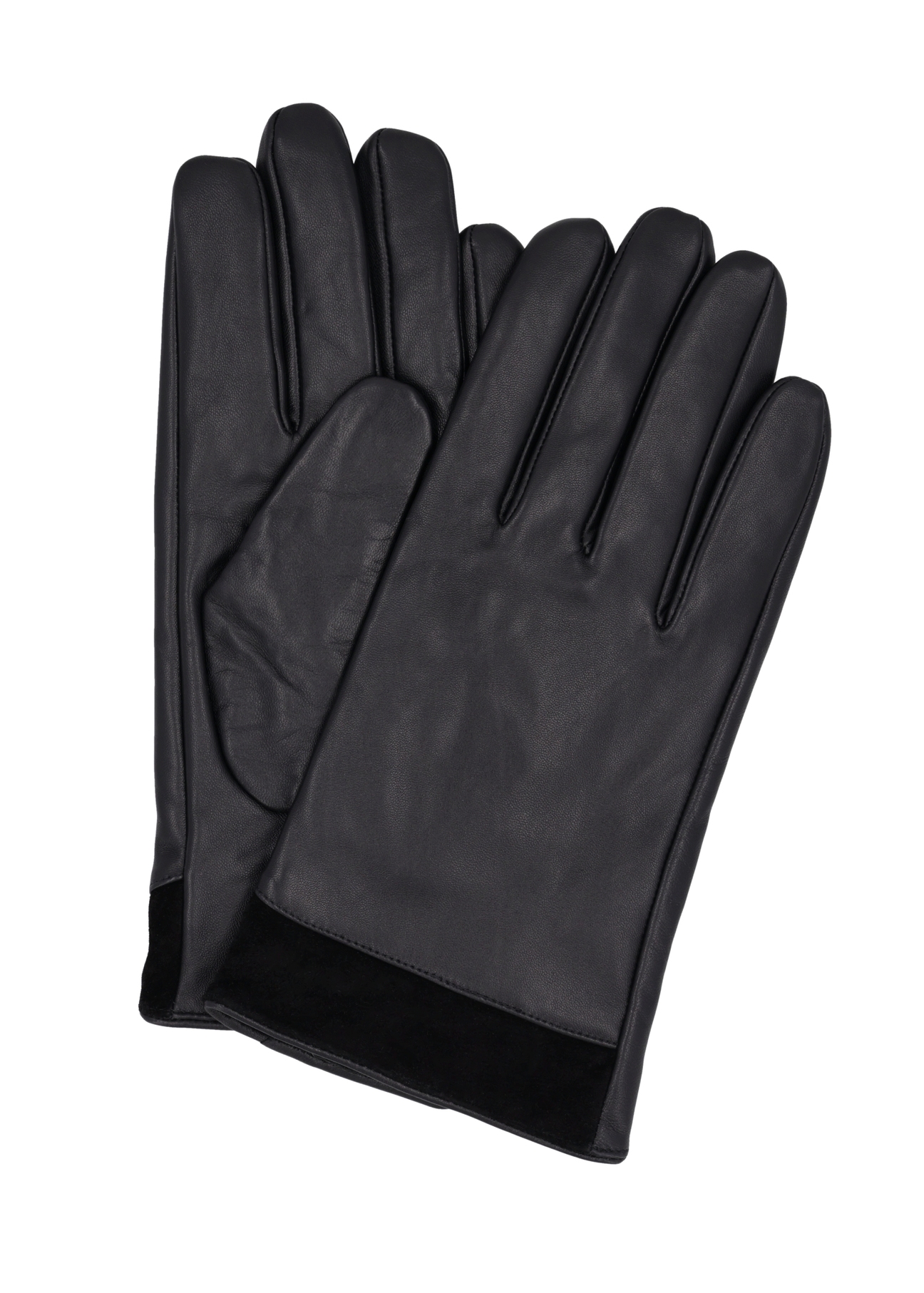 Men's black leather gloves REKMS-0090-99(Z26), product view from above, on white background.