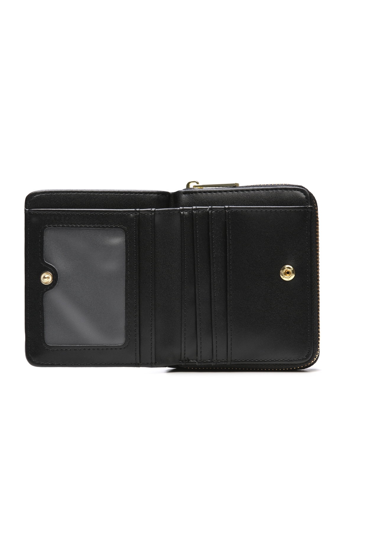 Black small women's wallet POREC-0399A-99(Z25), product view from the inside on a white background.