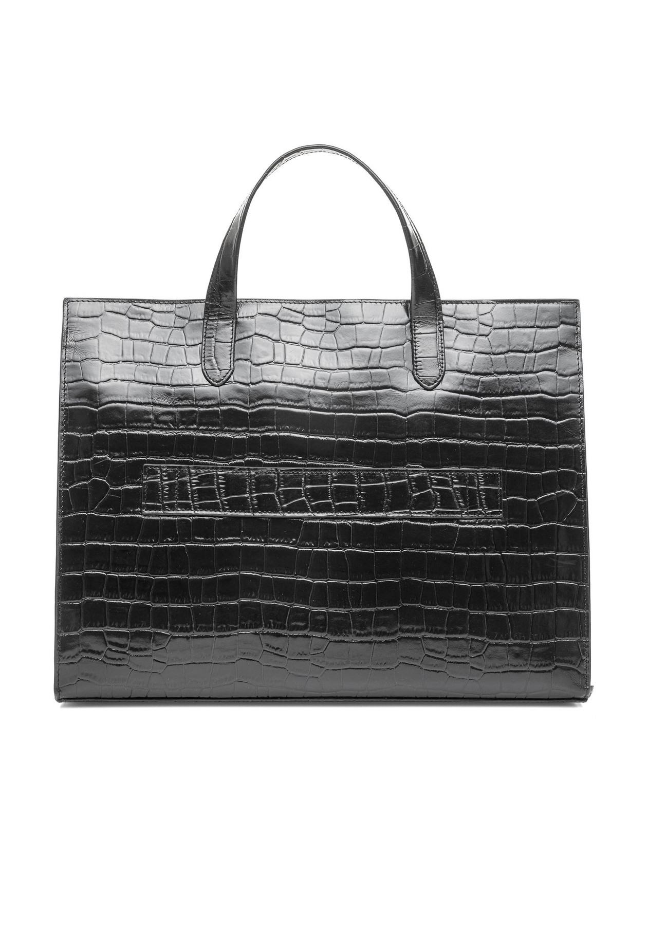Black large croco leather handbag TORES-1132-9G(Z26) - product view from the back, on a white background.