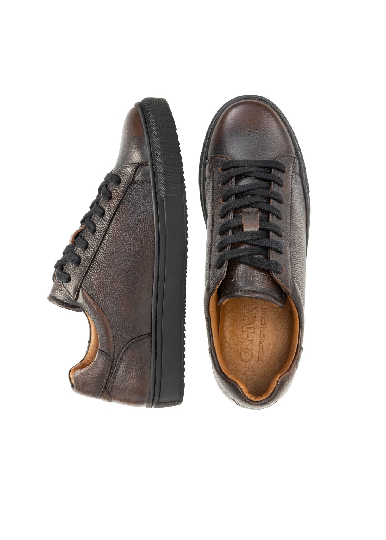 Men's brown leather shoes BUTYM-0519-1I(Z26), top view of the product on a white background.