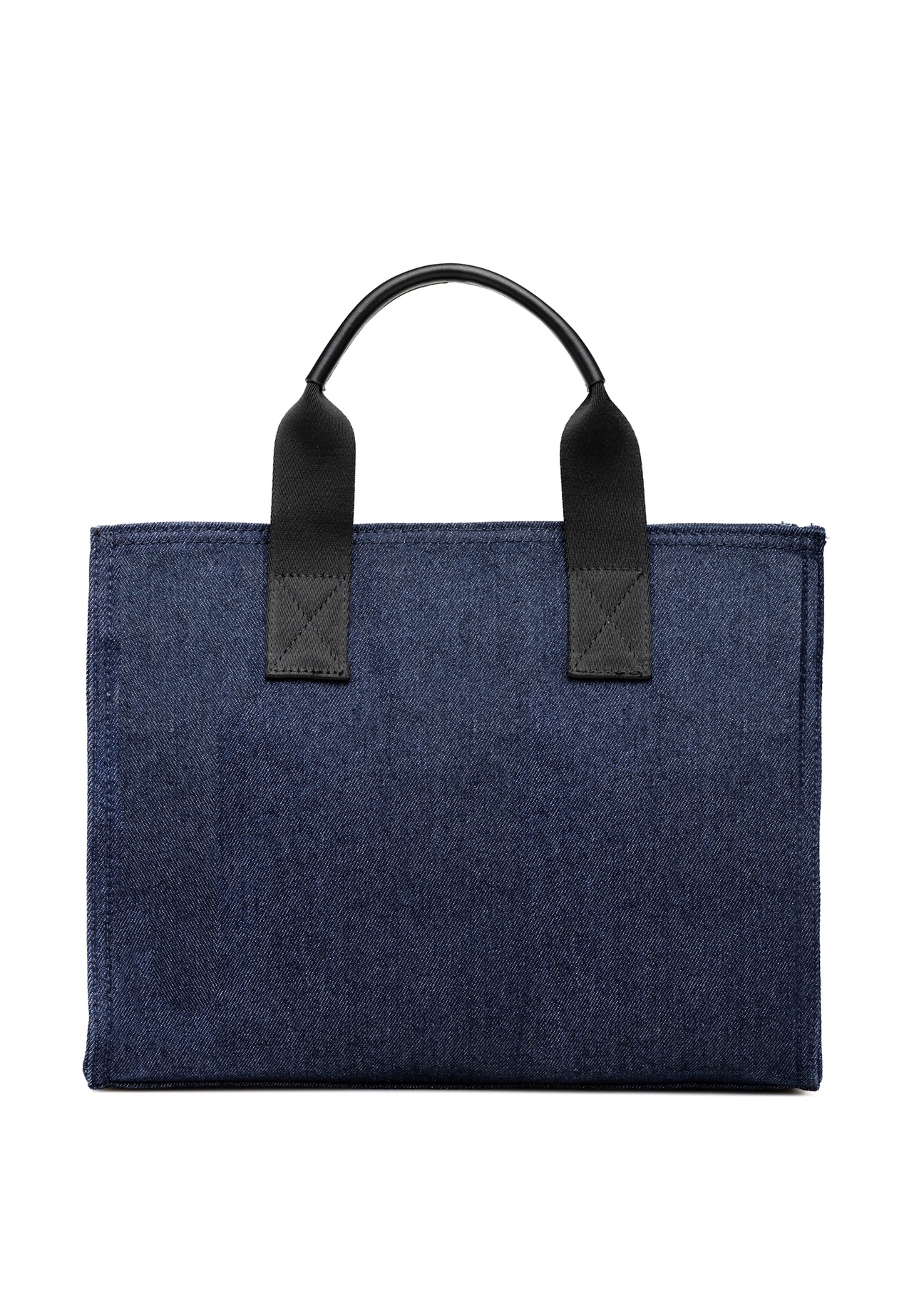 Navy blue denim women's handbag TOREN-0332-7H(W26), product view from the back on a white background.