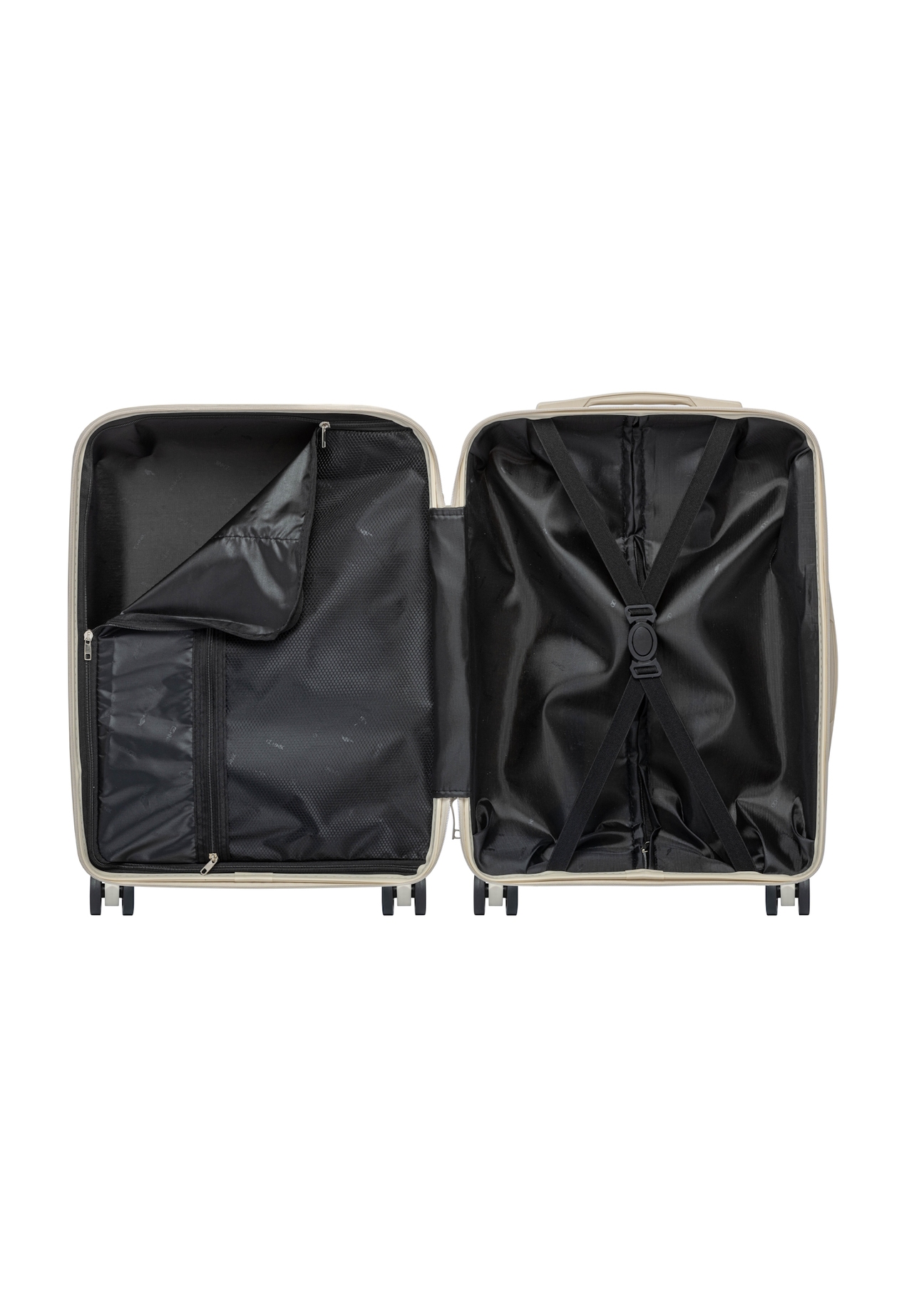 Small suitcase on wheels WALPP-0022-0C-19(W26), product view from the inside on a white background.