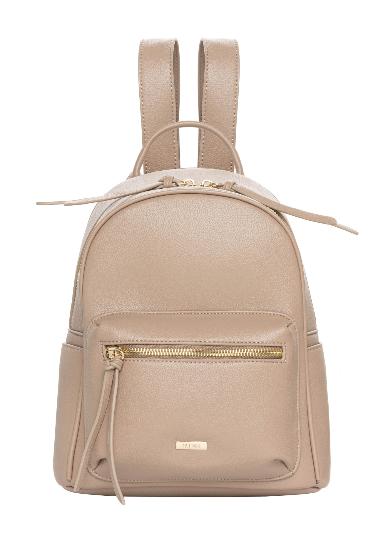 Beige small women's backpack TOREC-1256-1B(Z26). Front view on white background.