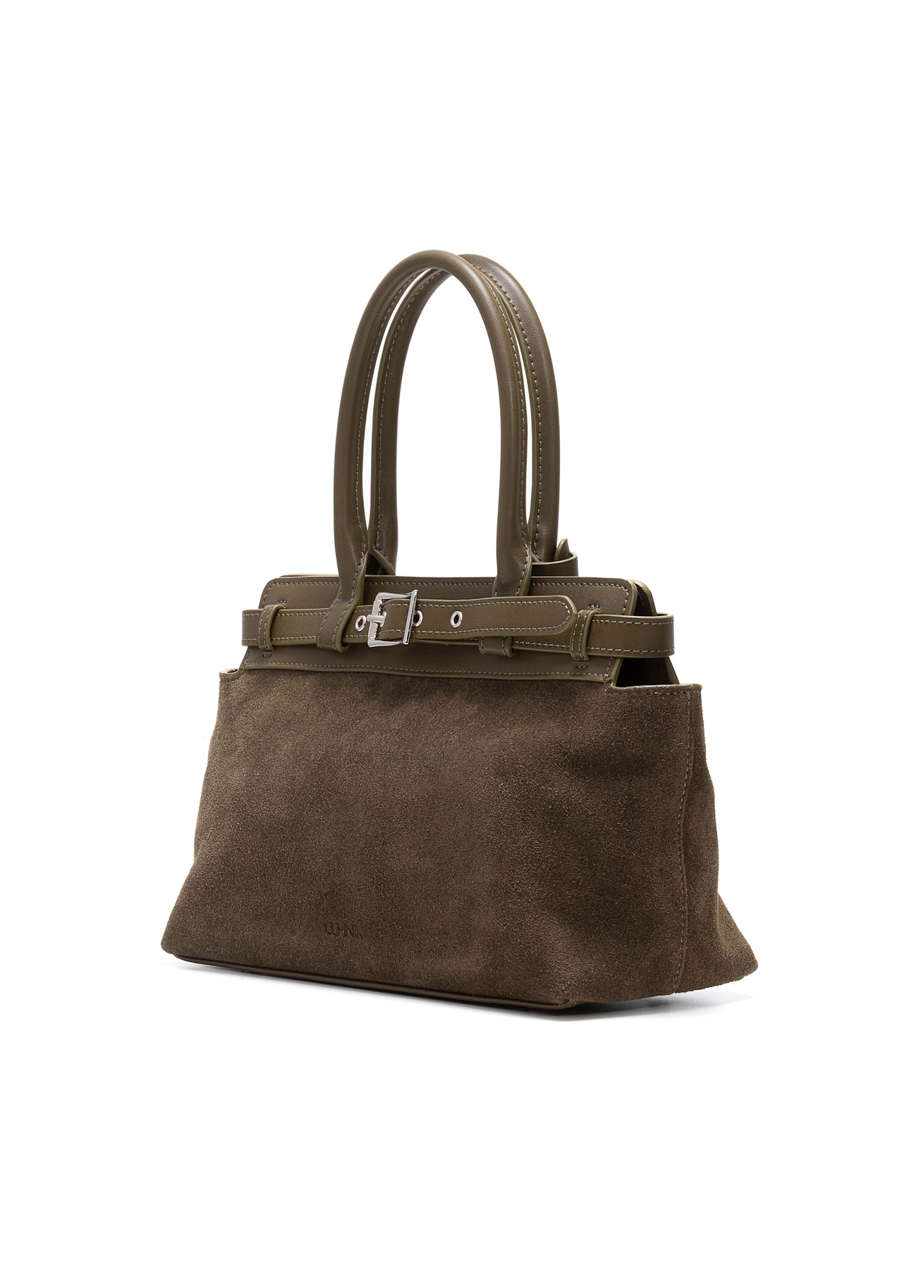 Women's suede handbag in khaki color TORES-1192-55(Z25), diagonal product view on a white background.