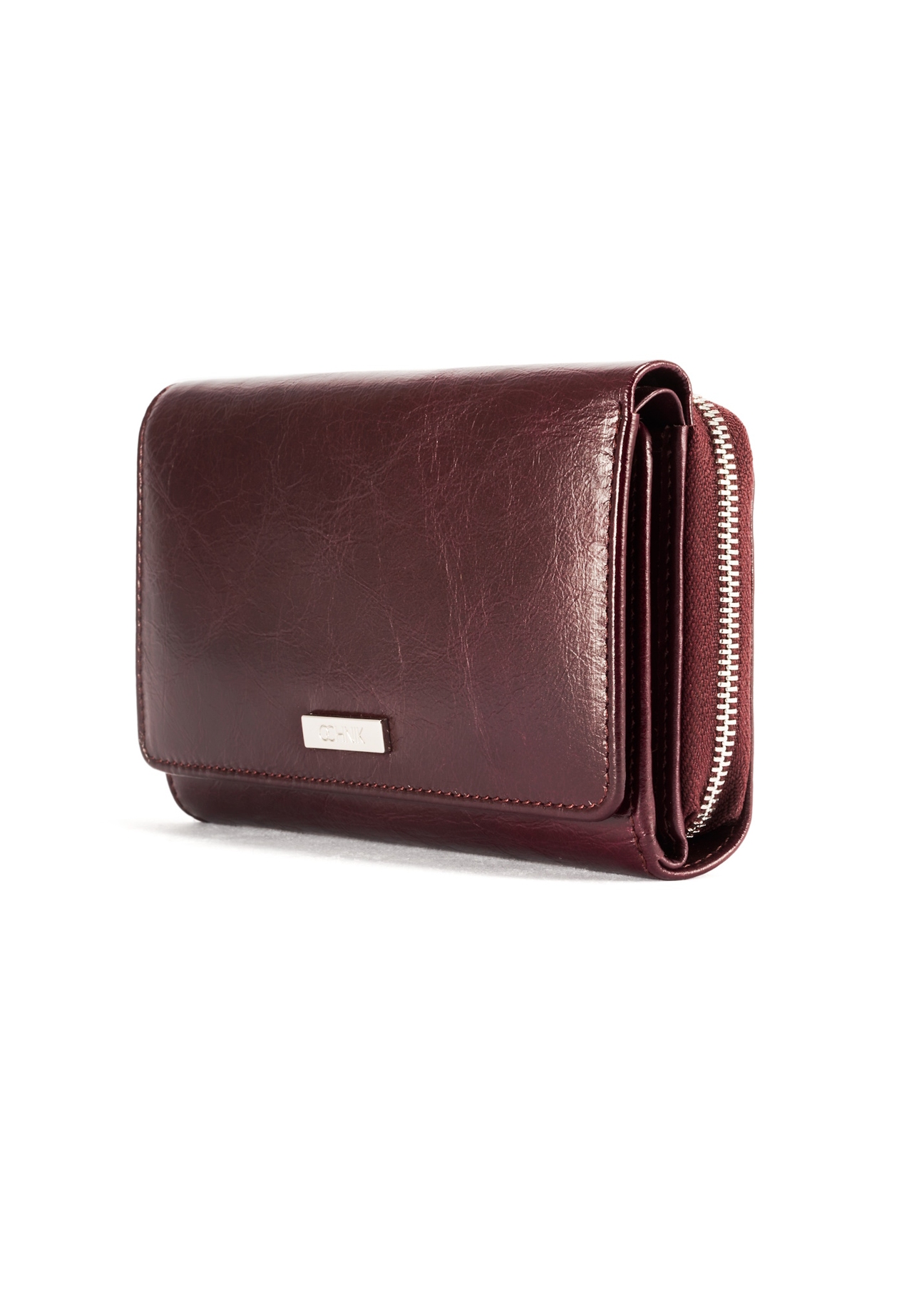 Women's leather wallet in burgundy color PORES-0968-49(Z25), diagonal product view on a white background.