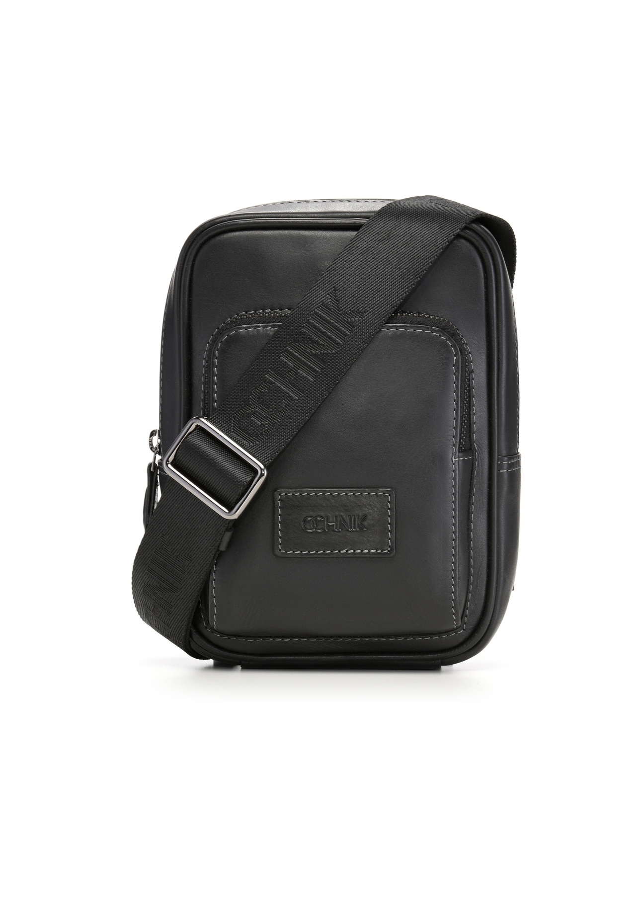 Black leather men's shoulder bag TORMS-0527-99(Z26) - front product view, on white background.