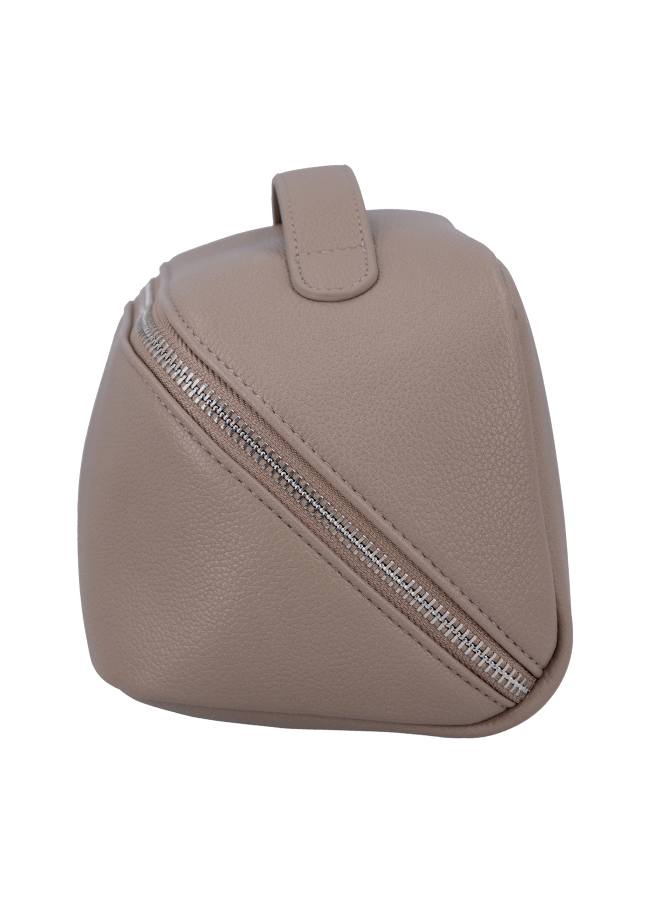 Women's cosmetic bag in cool beige color TOREC-1310-1K(Z26), side view of the product on a white background.