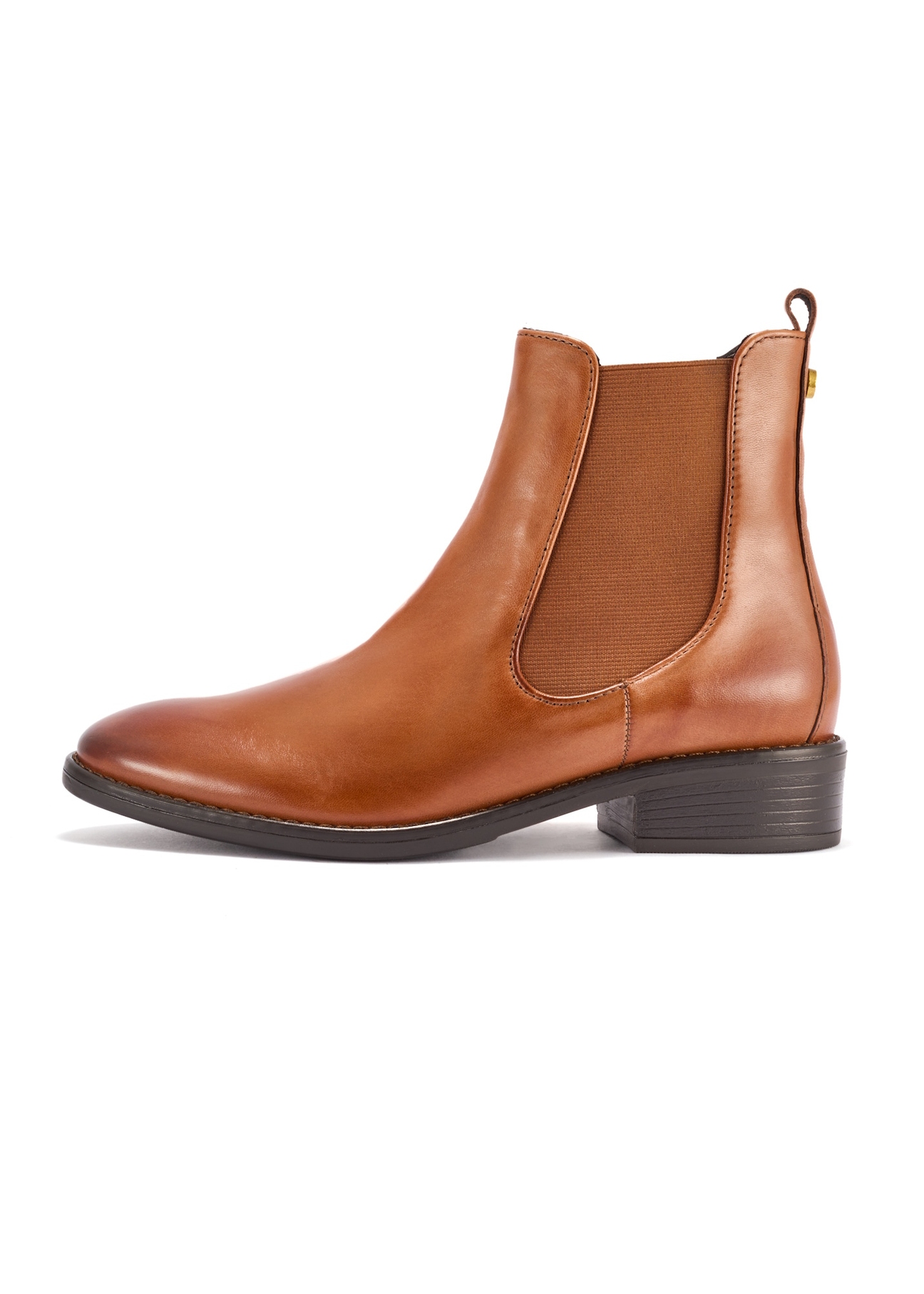Women's leather ankle boots in cognac color BUTYD-0936A-87(Z25), side view of the product on a white background.