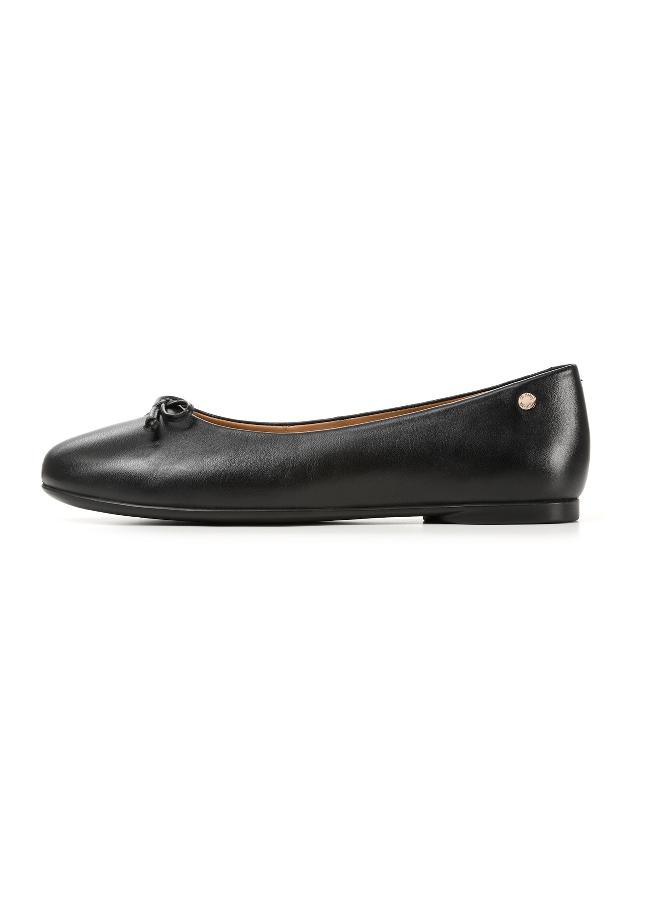 Women's black leather ballet flats BUTYD-1248-99(W26), side product view on white background.