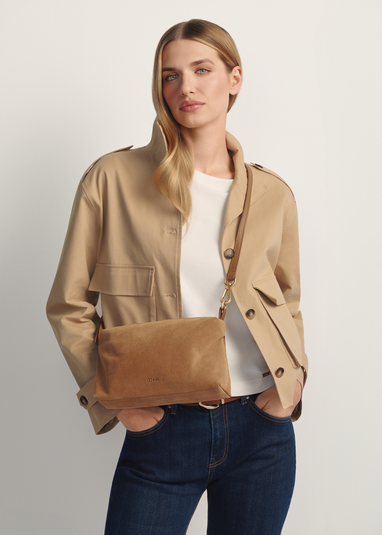 Beige suede women's handbag TORES-1249-1B(W26)