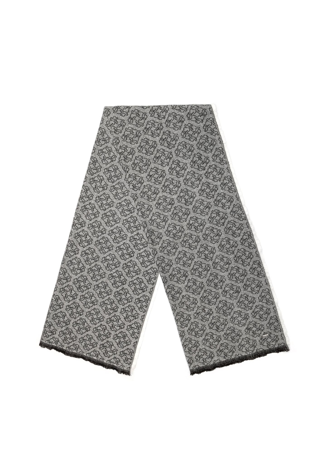 Large gray women's scarf with monogram SZADT-0130A-91(Z25), product view from the front on white.-02