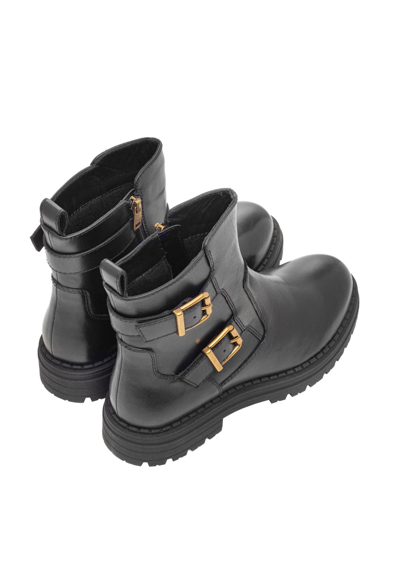 Women's leather ankle boots in black BUTYD-1280-99(Z26), product view from the back on a white background.