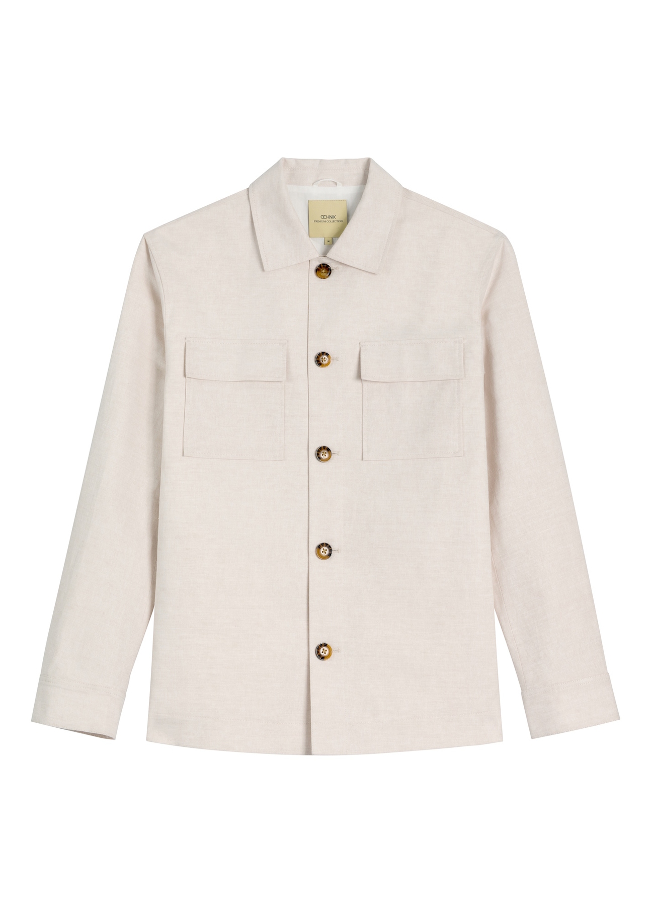 Light beige men's linen jacket KURMT-0420-1A(W26) - front product view, on white background.