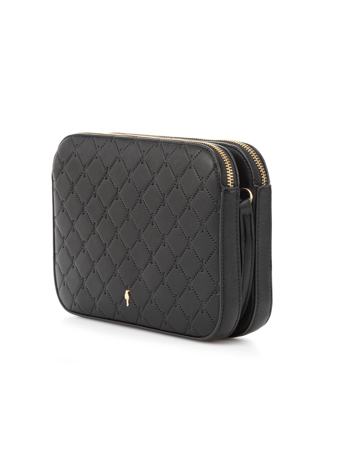Black women's messenger bag with monogram TOREC-0205F-98(Z25), diagonal product view on a white background.