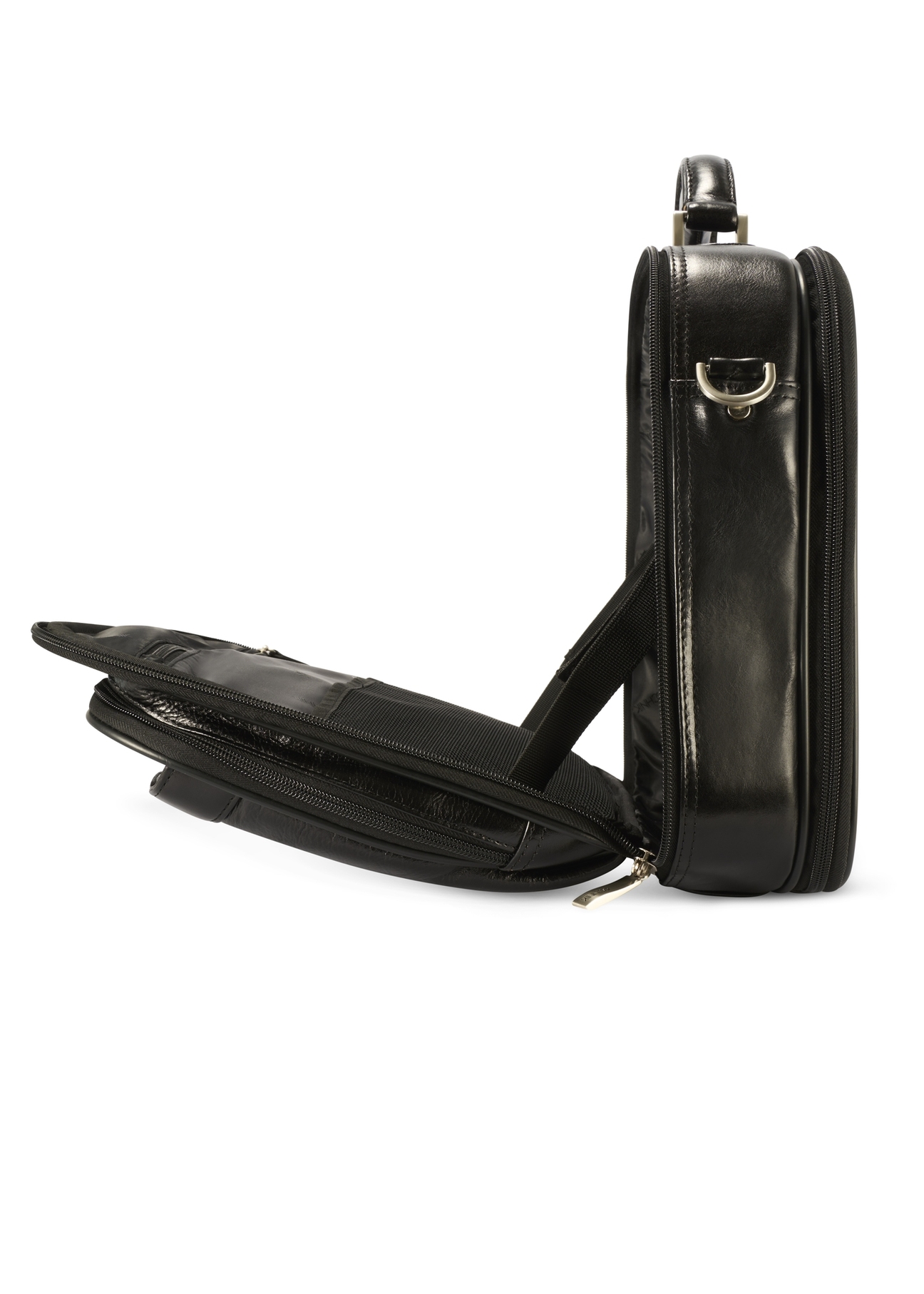 Black leather men's laptop bag TORMS-0482-99(Z25), side view of the product on a white background.