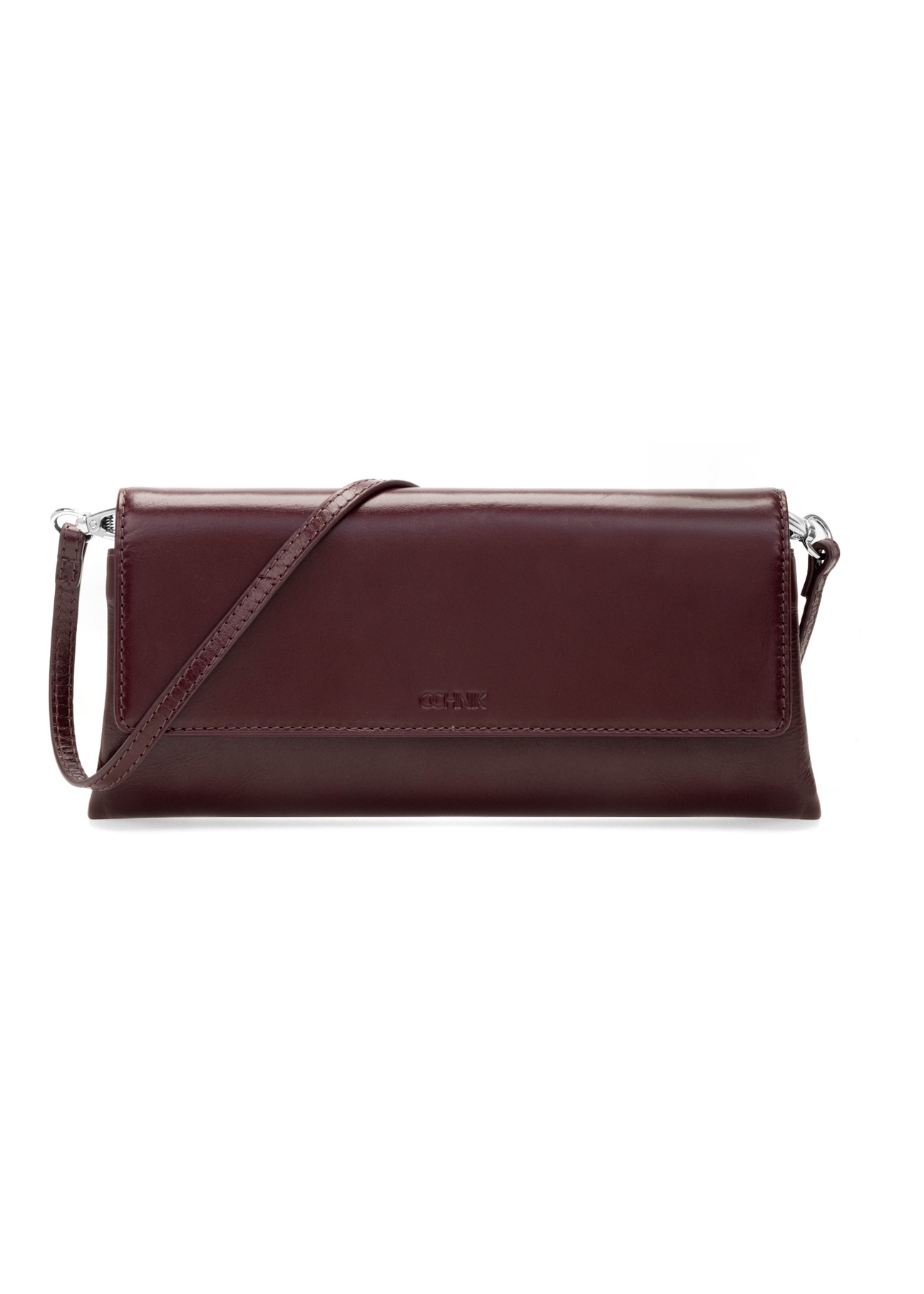 Burgundy small leather clutch bag TORES-1188-49(Z25), front product view on white background.