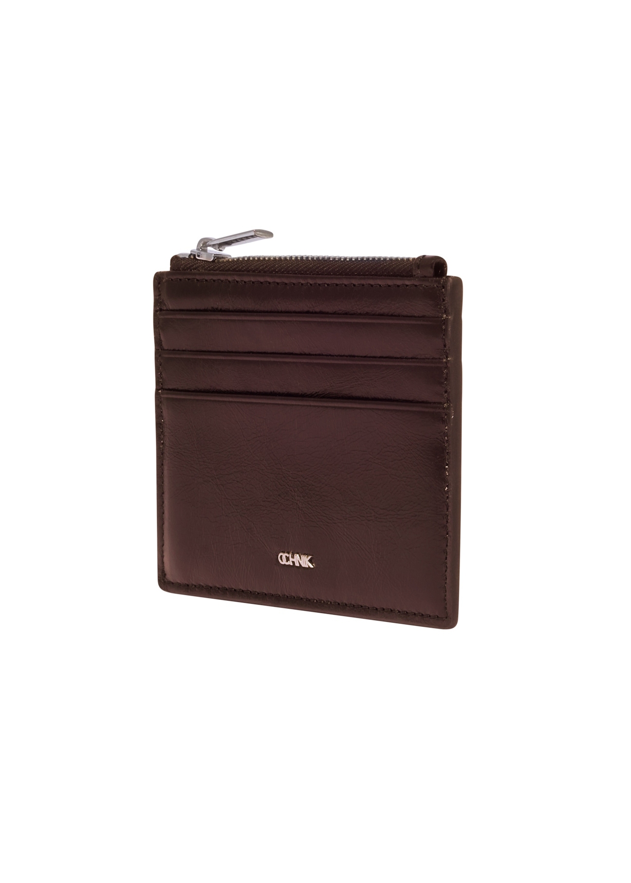 Brown leather card case PORMS-0732-1G(Z26), diagonal product view on white background.