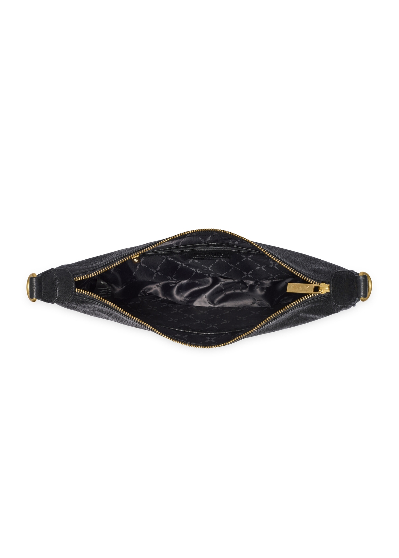 Black leather semi-circular women's handbag TORES-1336-9I(Z26), product view inside on white background.