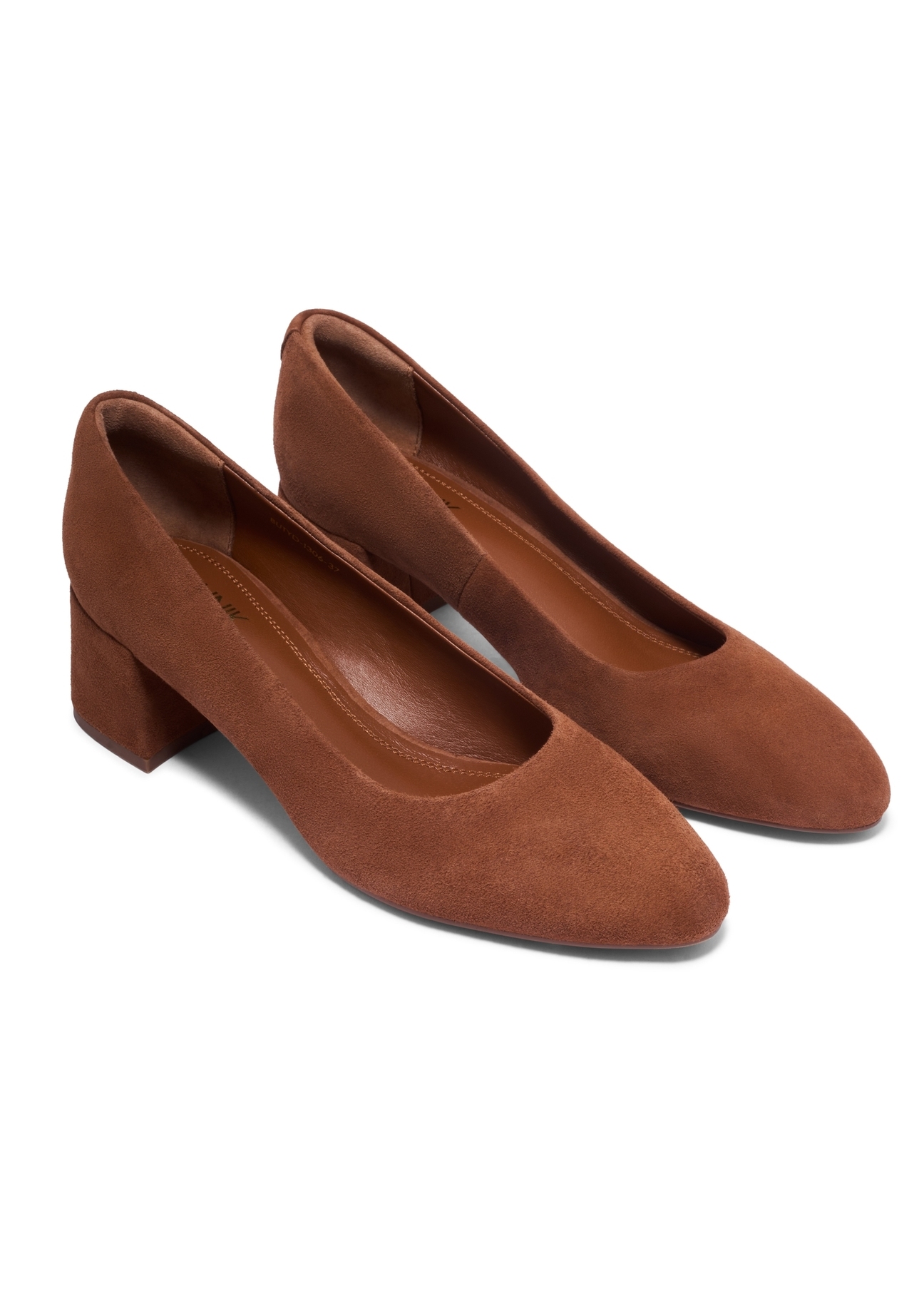 Women's cognac suede pumps BUTYD-1306-1F(Z26). Front diagonal view on white background.