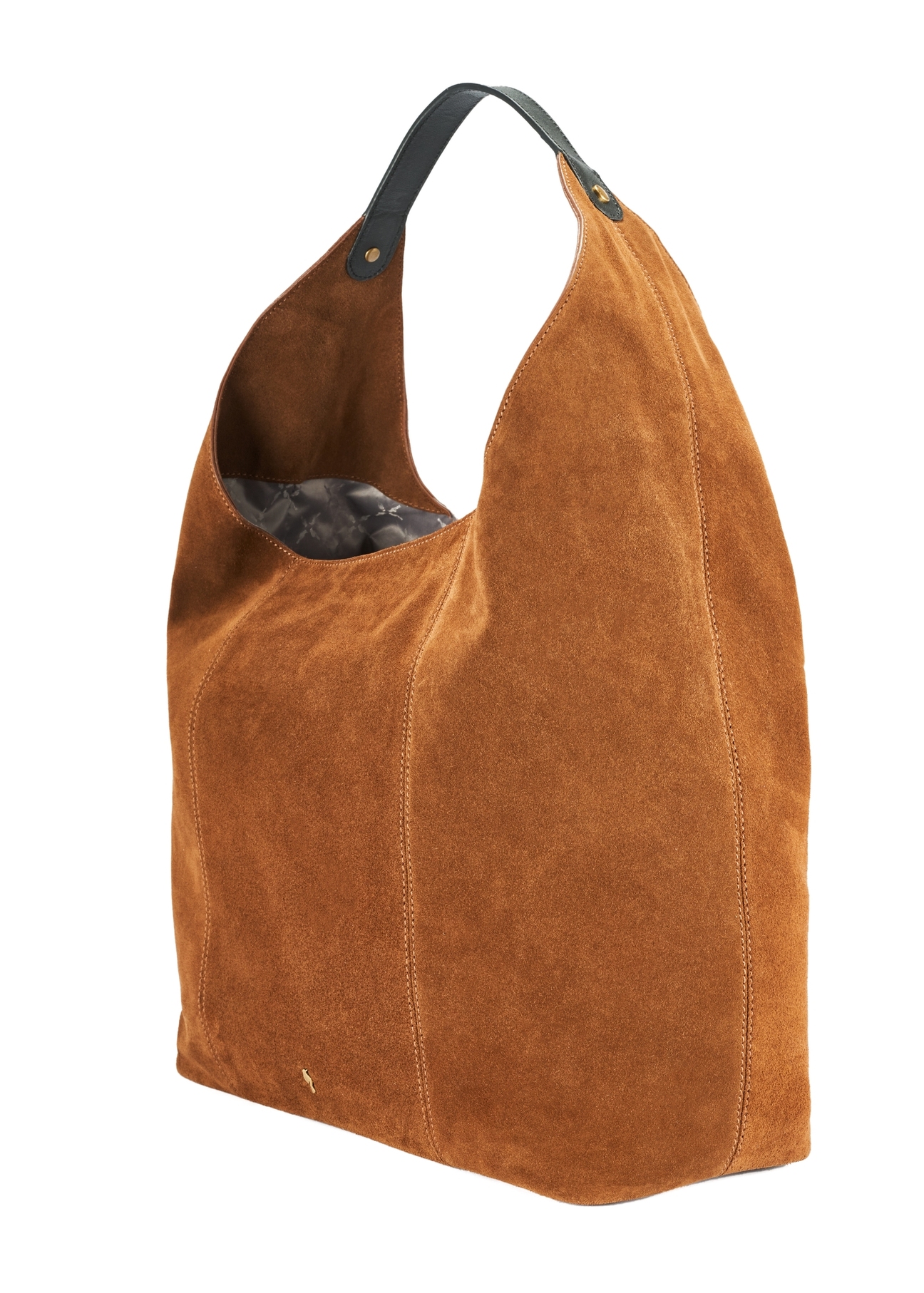Brown suede women's handbag TORES-1167-88(Z25), diagonal product view on white background.