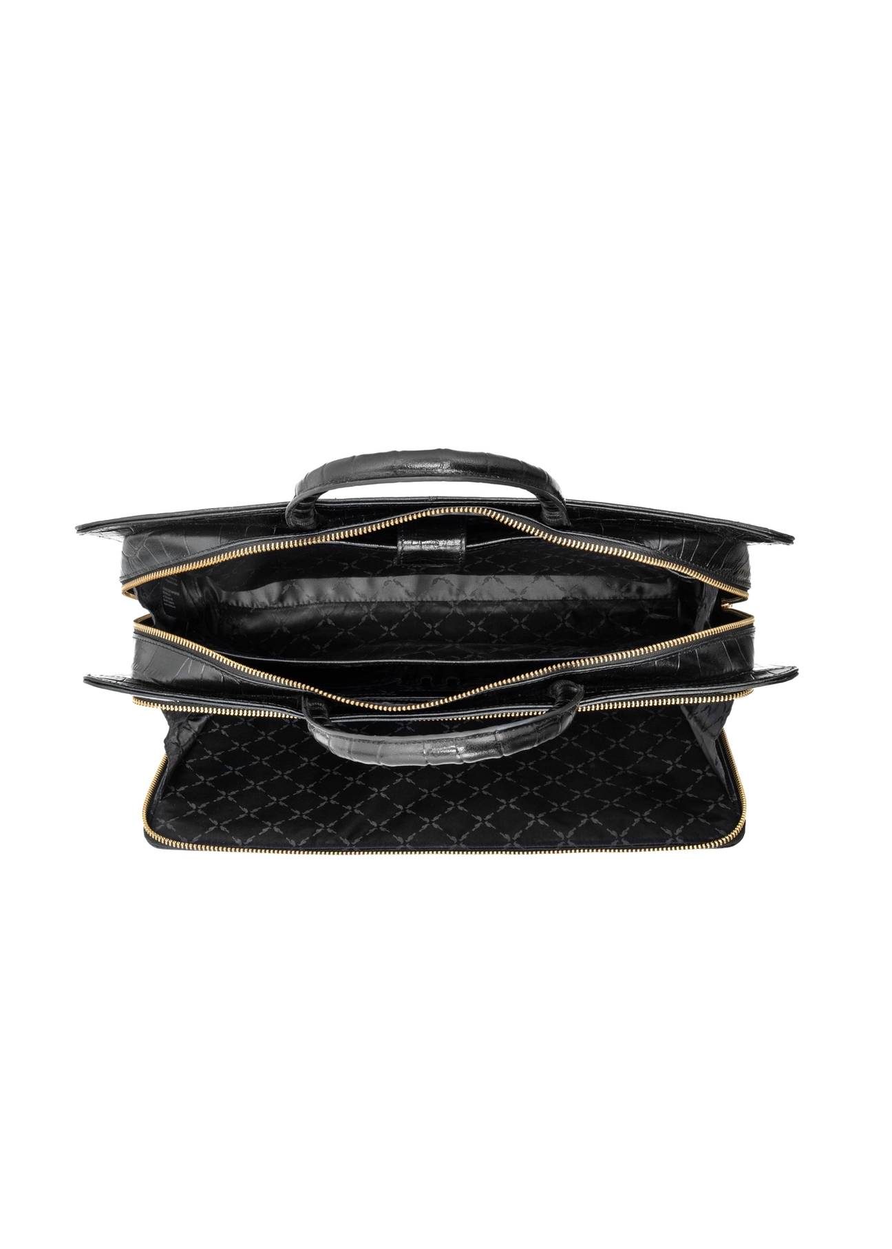 Leather black croco laptop bag TORES-1321-9G(Z26), product view from the inside on a white background.