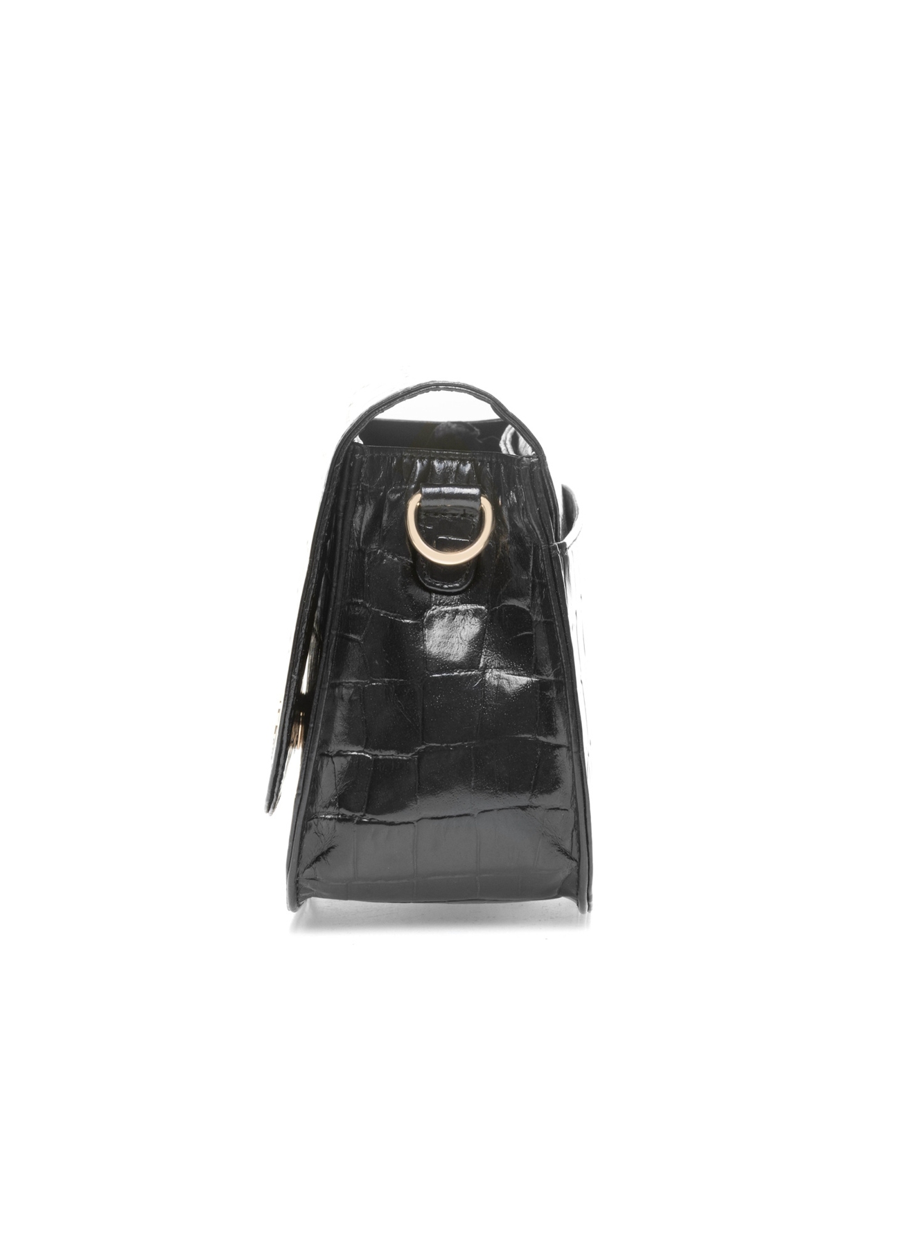 Leather black women's croco handbag TORES-1129E-99(Z25), side view of the product on a white background.