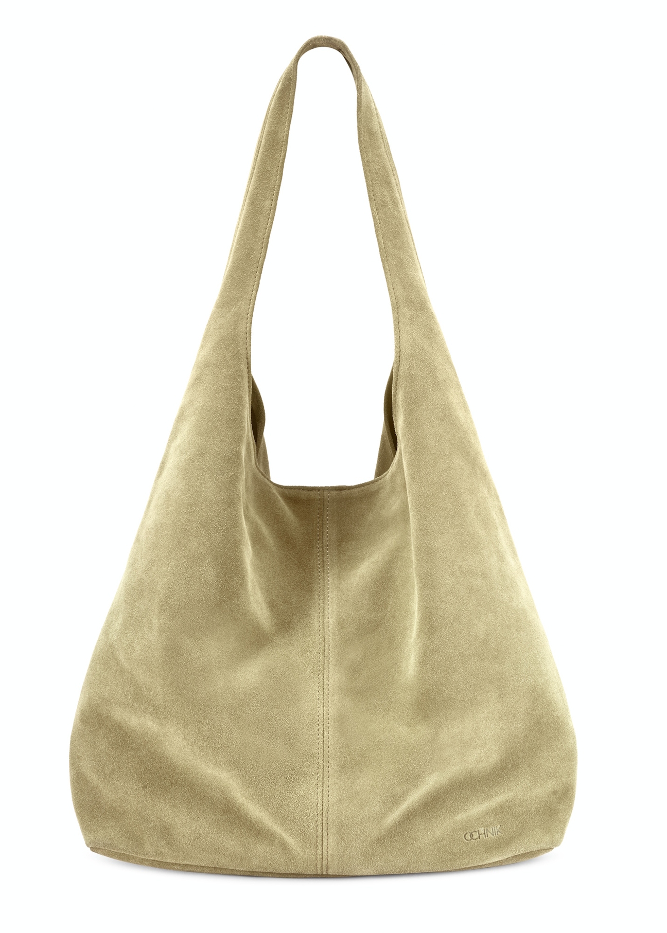 Sage suede women's shopper bag TORES-1177-8F(W26), front product view on white background.