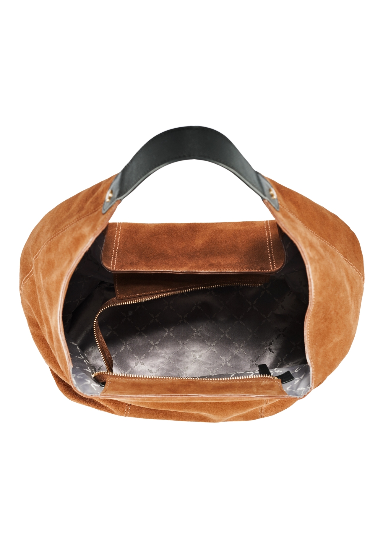 Brown suede women's handbag TORES-1167-88(Z25), view of the center of the product on a white background.