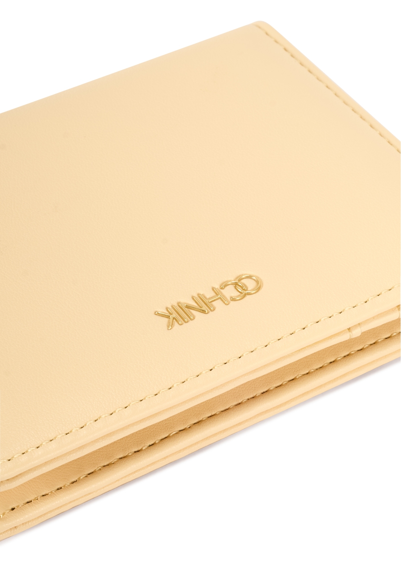 Small light yellow women's wallet POREC-0415-2A(W26), close-up of product detail on white background.