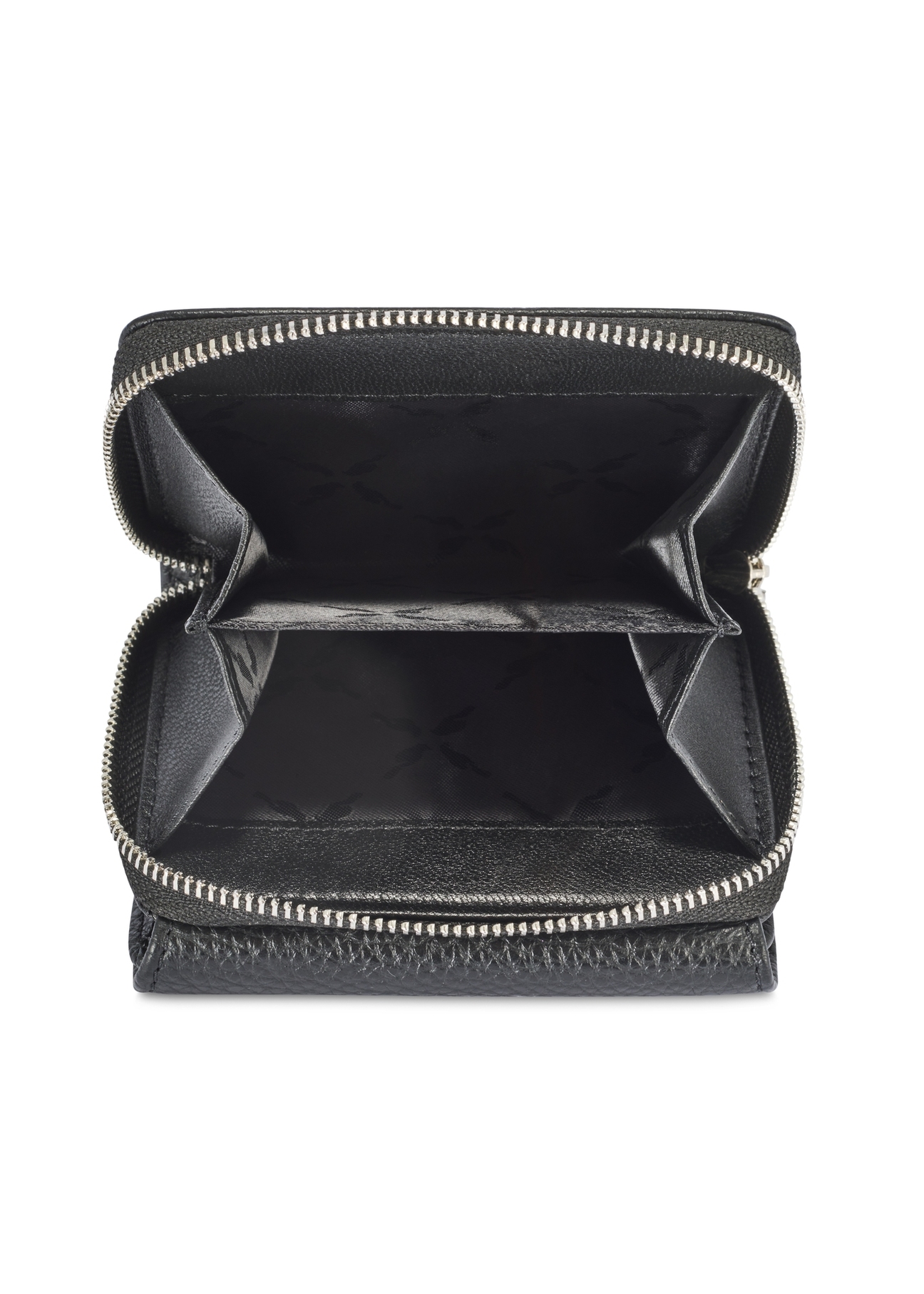 Women's leather black wallet PORES-0802 R-98(Z 25), product view from above on a white background.