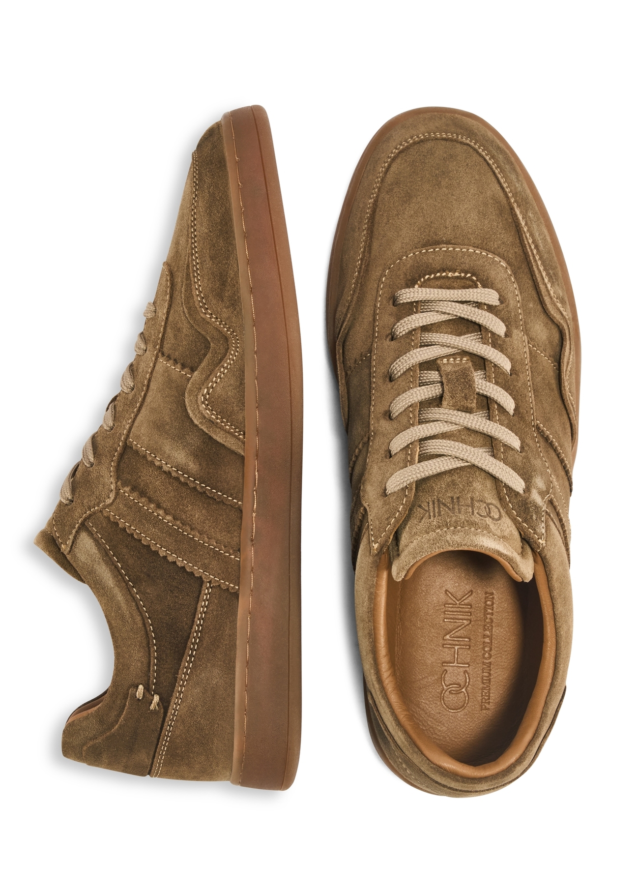 Dark beige suede men's shoes BUTYM-0523-82(Z25), product view from the top and side on a white background.