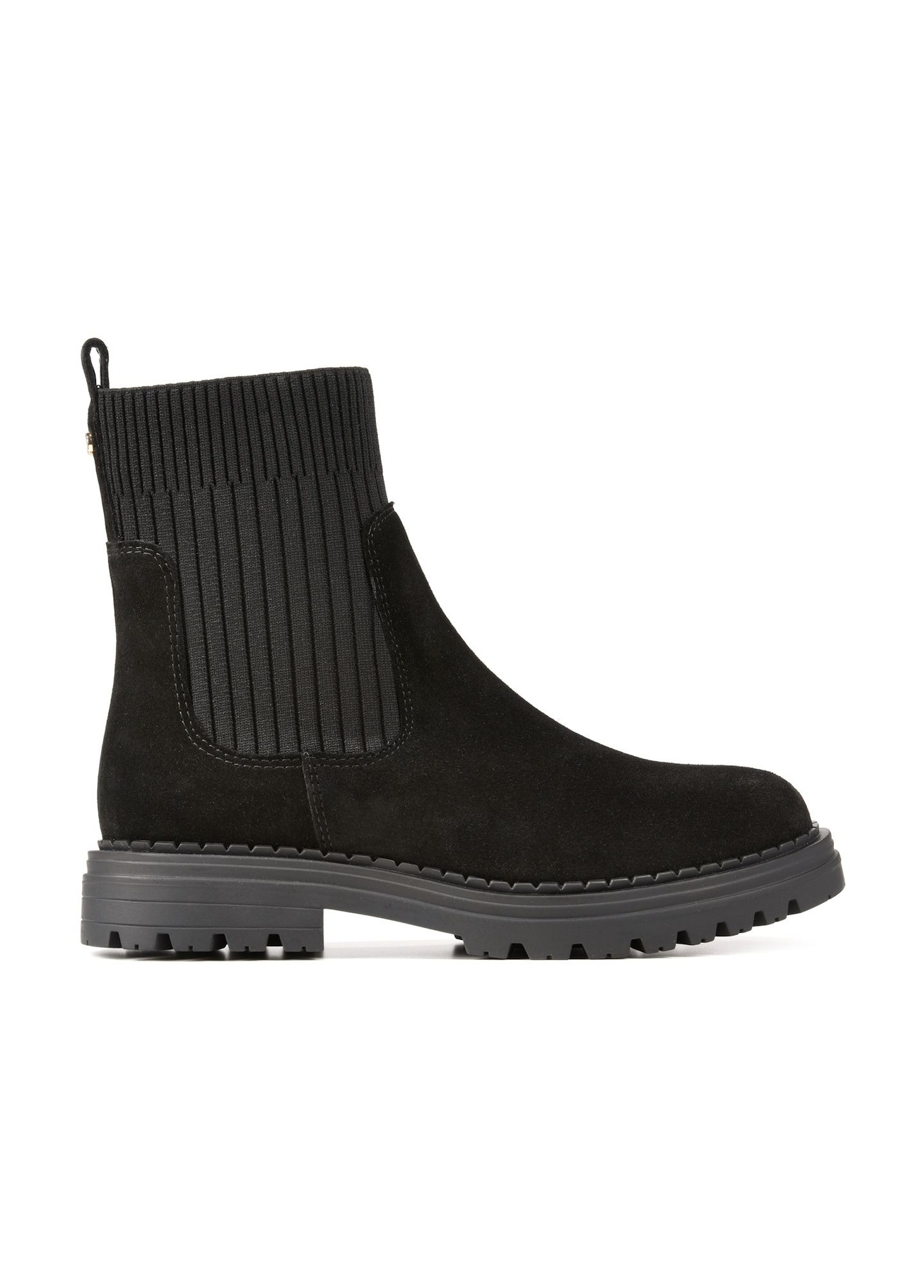 Women's black suede Chelsea boots BUTYD-1194-9E(Z26), side view of the product on a white background.