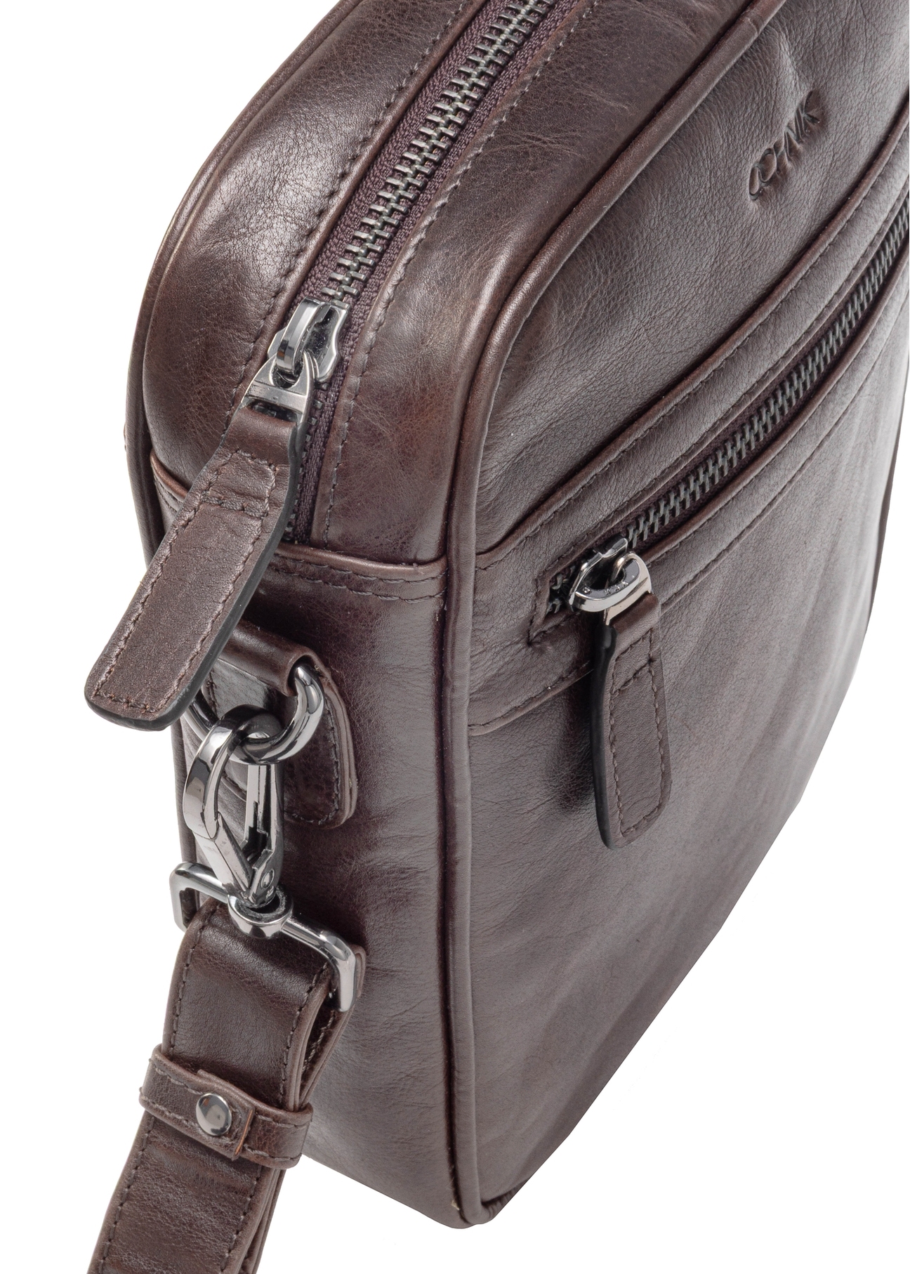 Brown men's bag TORMS-0461-89(Z25), close-up of the product detail, view on a white background.