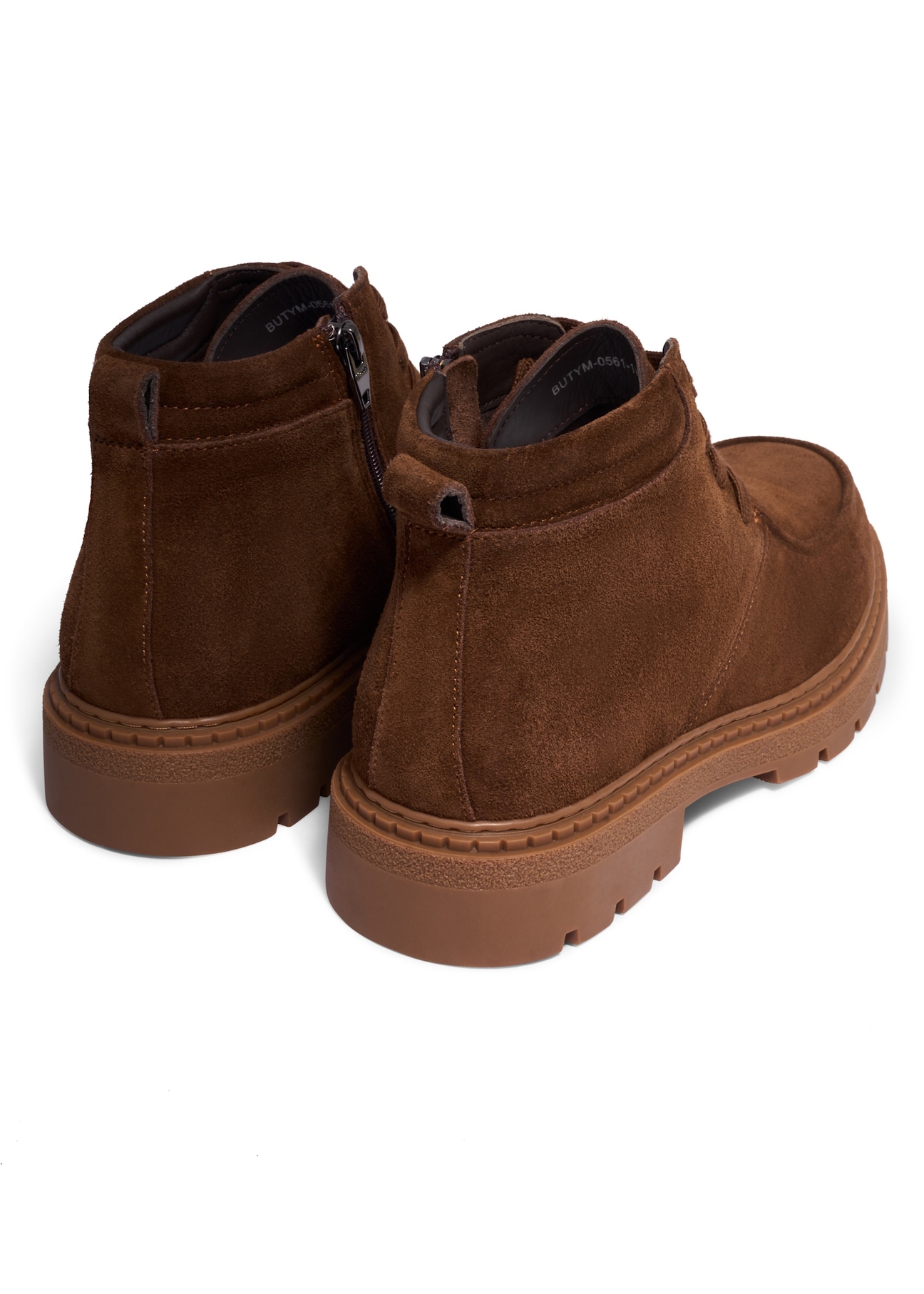 Light brown suede men's ankle boots BUTYM-0561-1G(Z26), product view from the back on a white background.