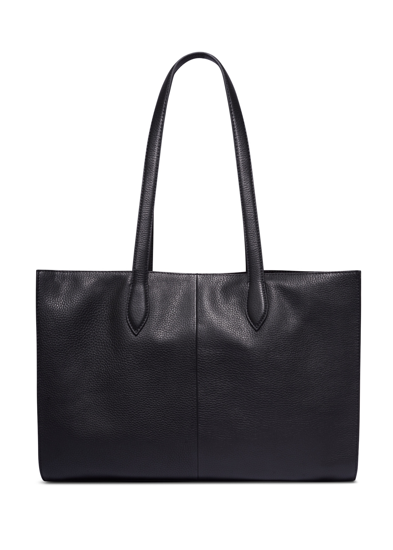 Black leather women's shopper bag TORES-1432-9I(Z26), product view from the back on a white background.