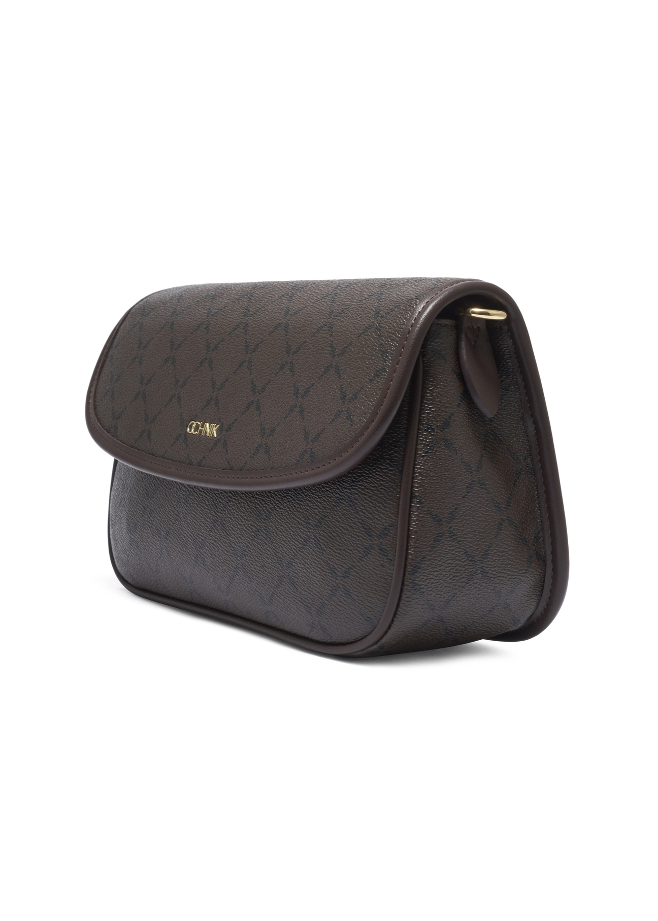 Brown messenger bag with monogram TOREC-1300-1P(Z26), diagonal product view on white background.