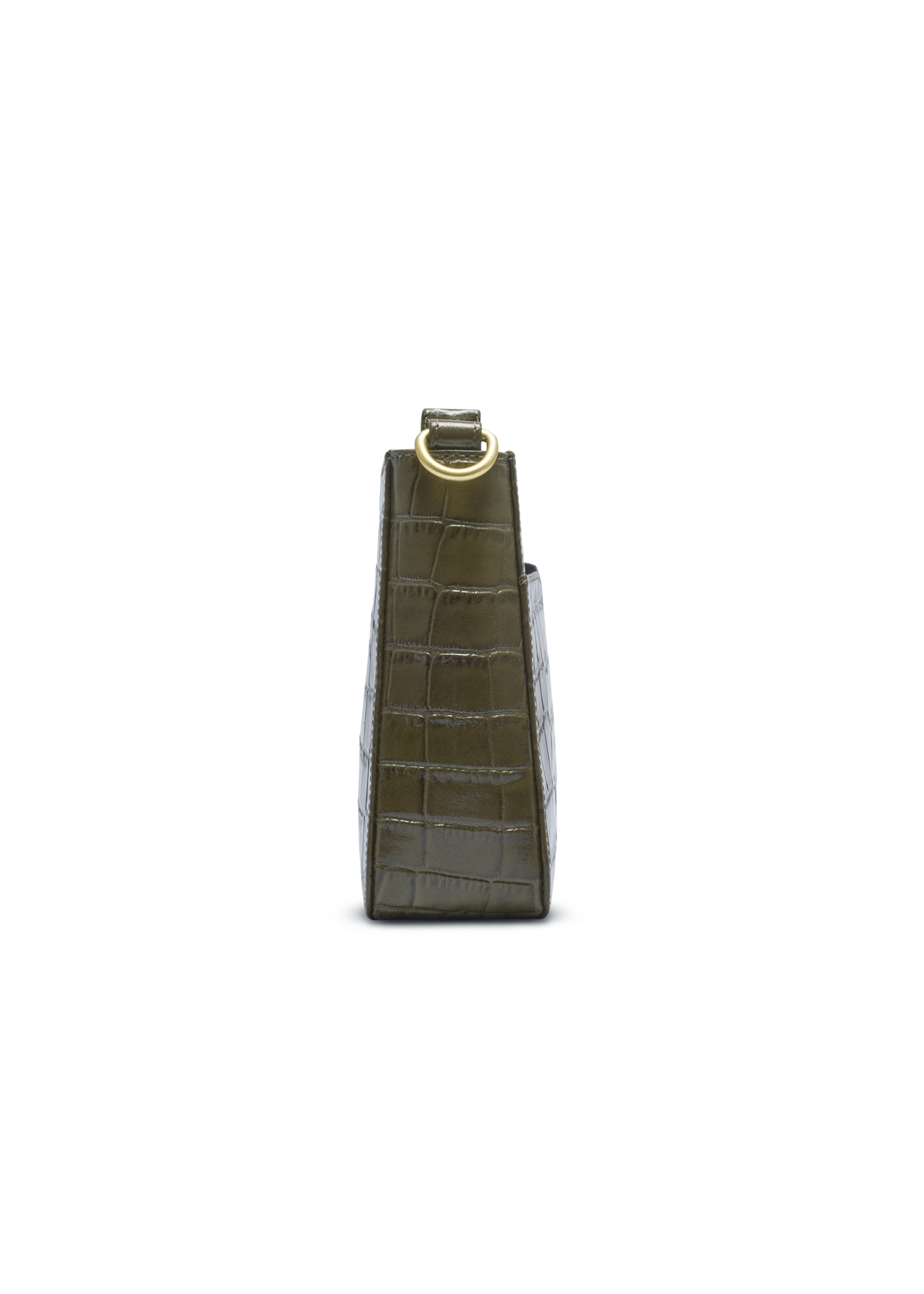 Leather khaki croco handbag TORES-1326-8D(Z26), side view of the product on a light background.