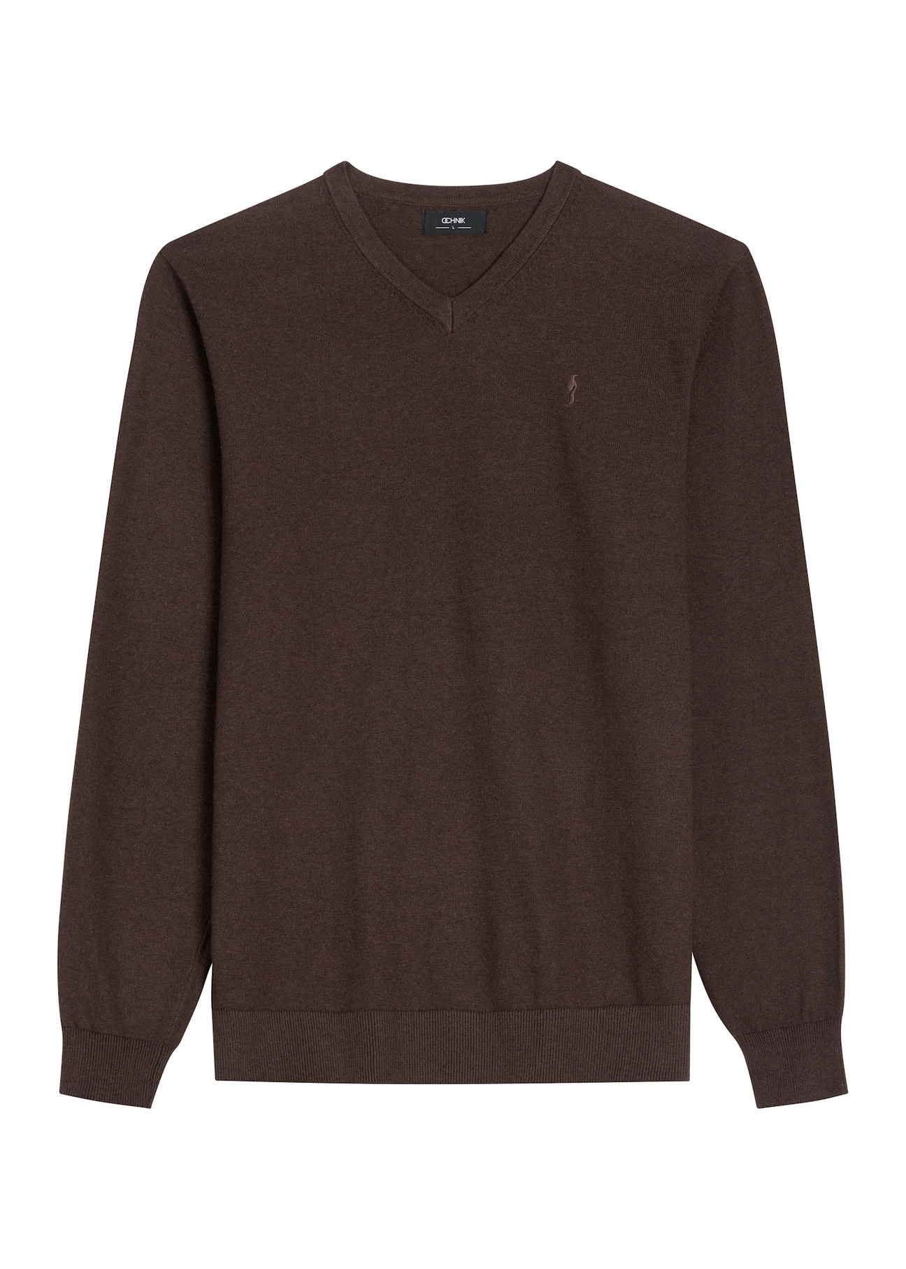 Dark brown men's sweater with logo SWEMT-0159A-1I(Z26), front product view on white background.