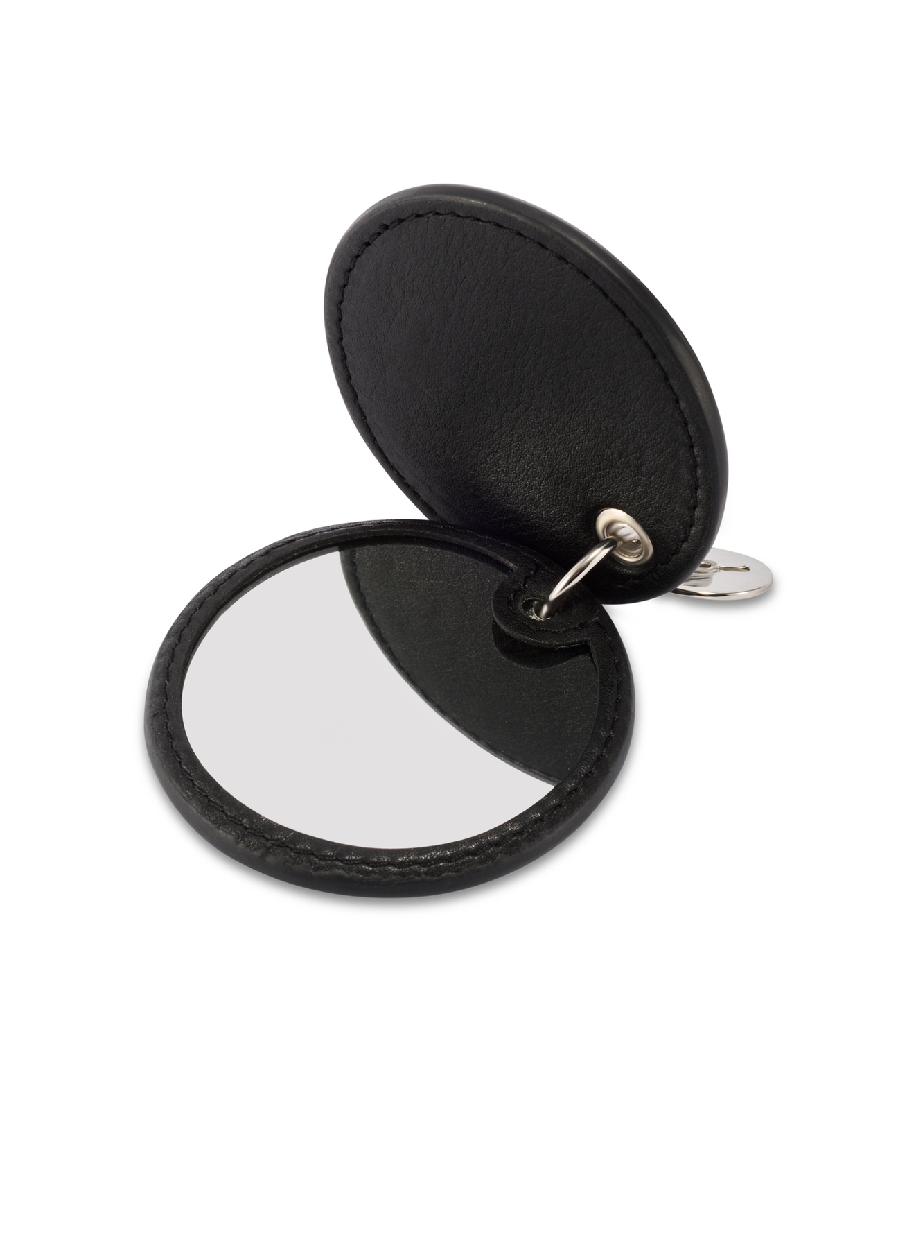 Black leather keychain with mirror BRELOK-0215-99(Z25)