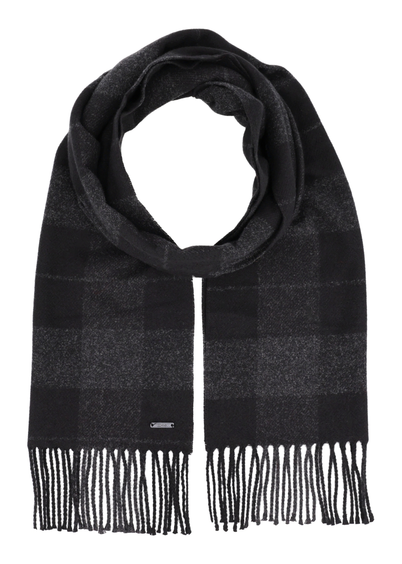 Men's gray checkered scarf SZAMT-0092-9B(Z26), front product view on white background.