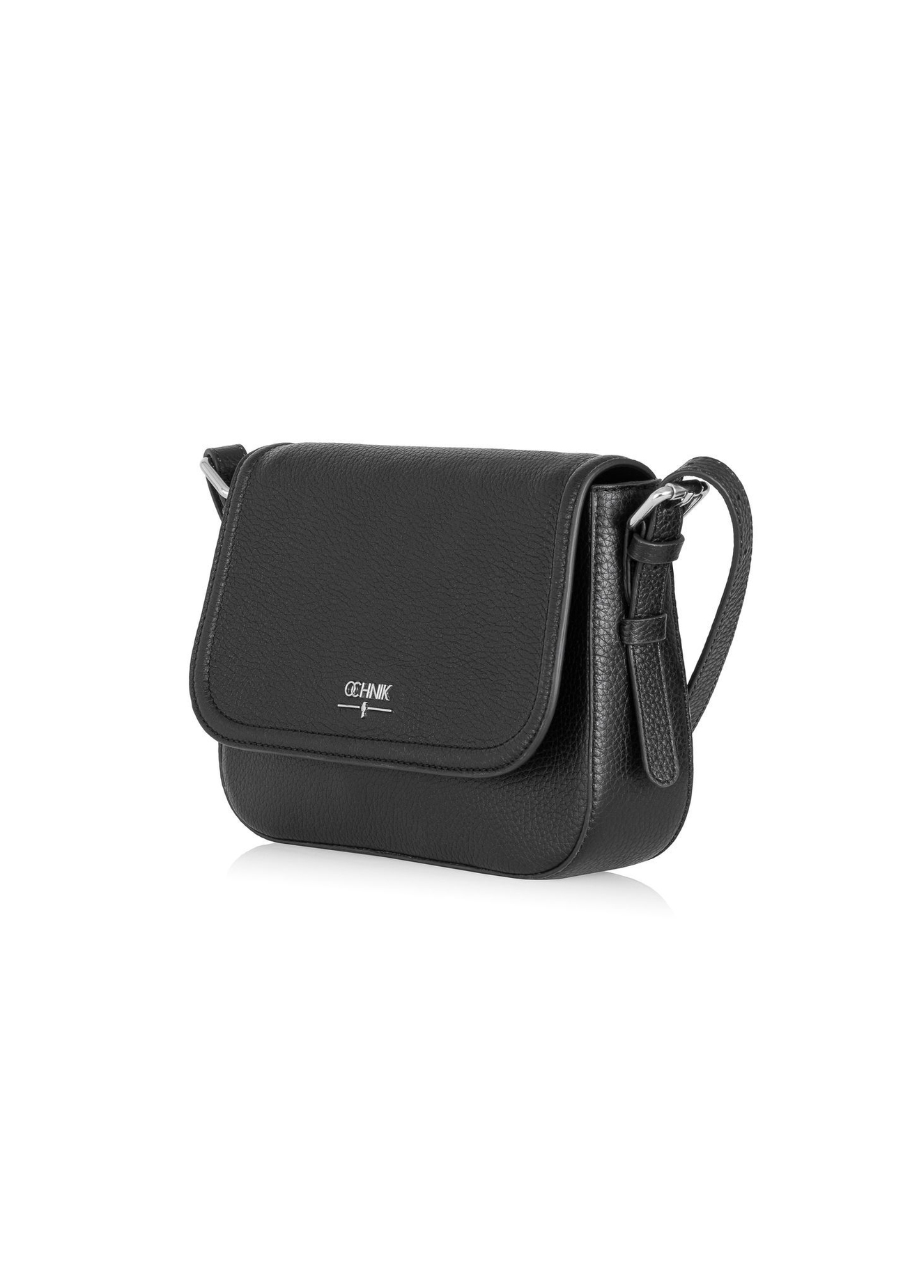 Black leather women's messenger bag TORES-0985D-99(Z25), diagonal view of the product on a white background.