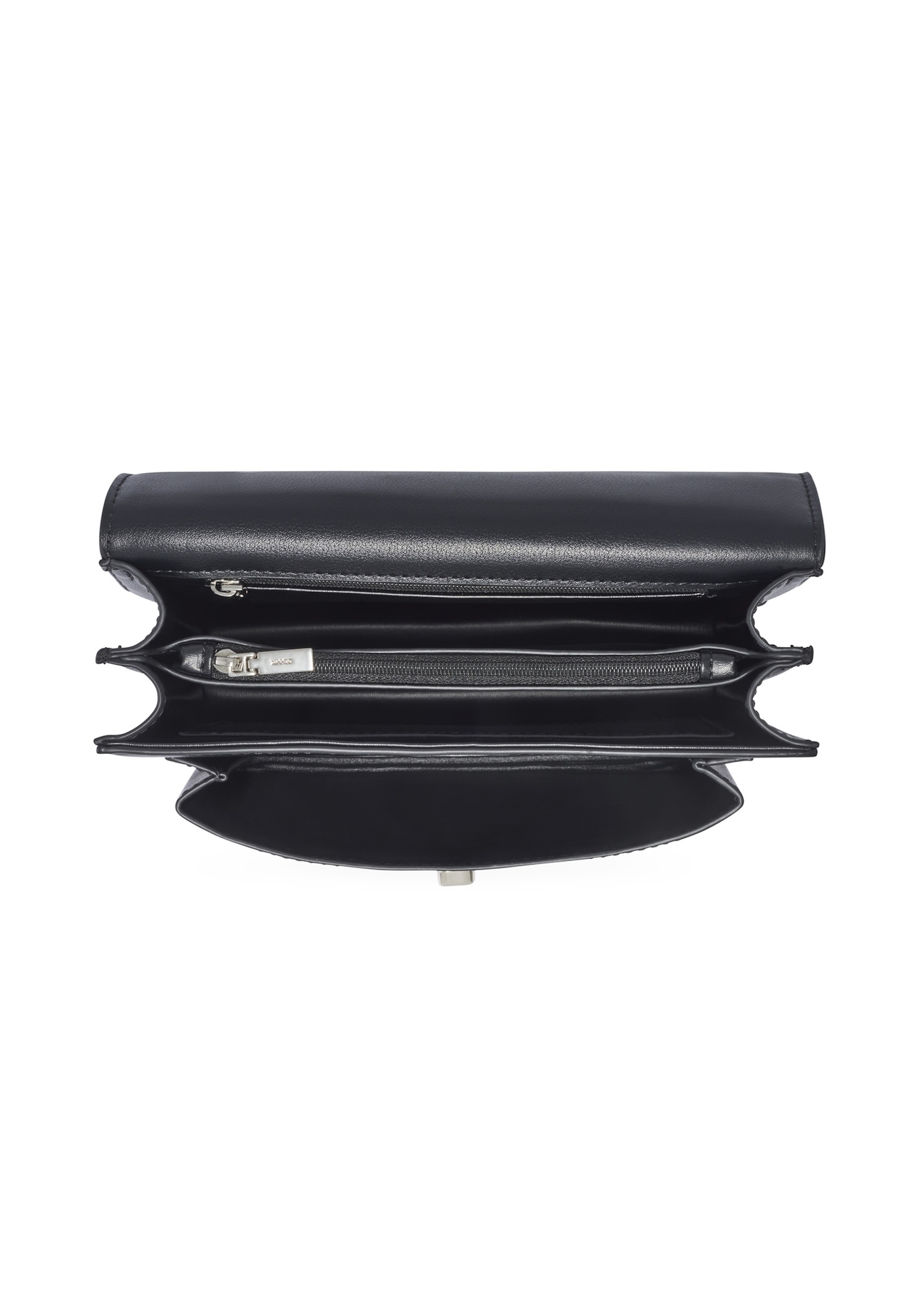 Small black women's handbag with an elegant clasp TOREC-1322-99(Z26), product view inside on a light background.