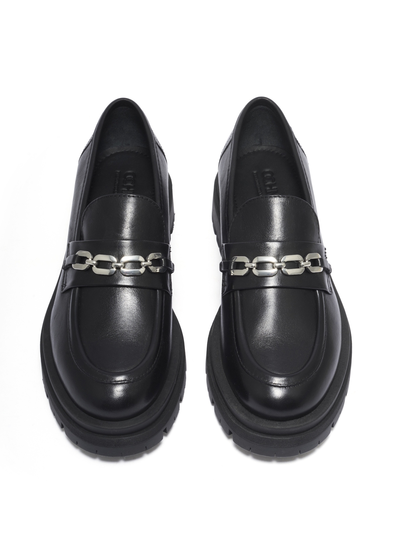 Women's black leather moccasins BUTYD-1190-99(Z26), front product view on white background.