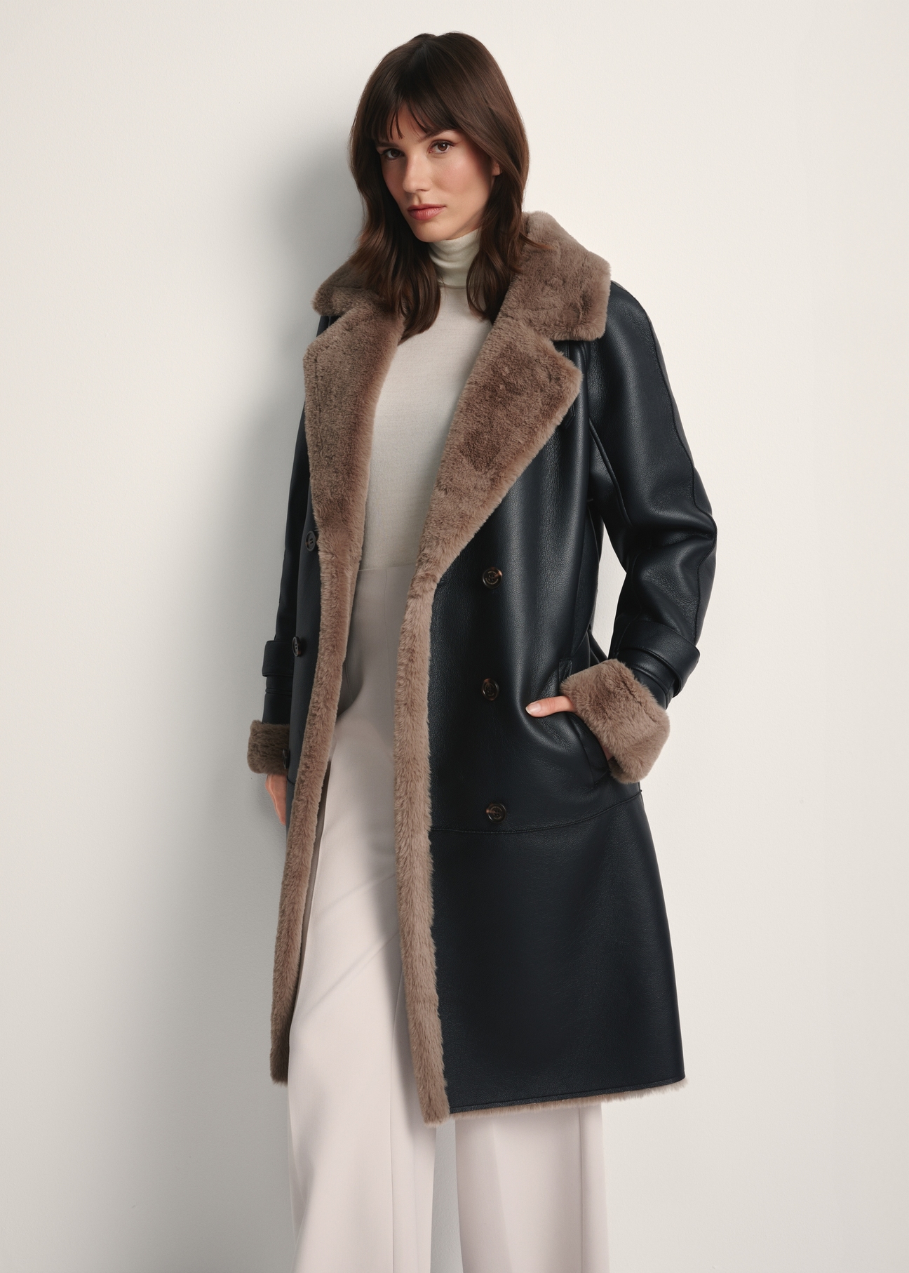 Black long women's sheepskin coat KOZDP-0012-99(Z25)