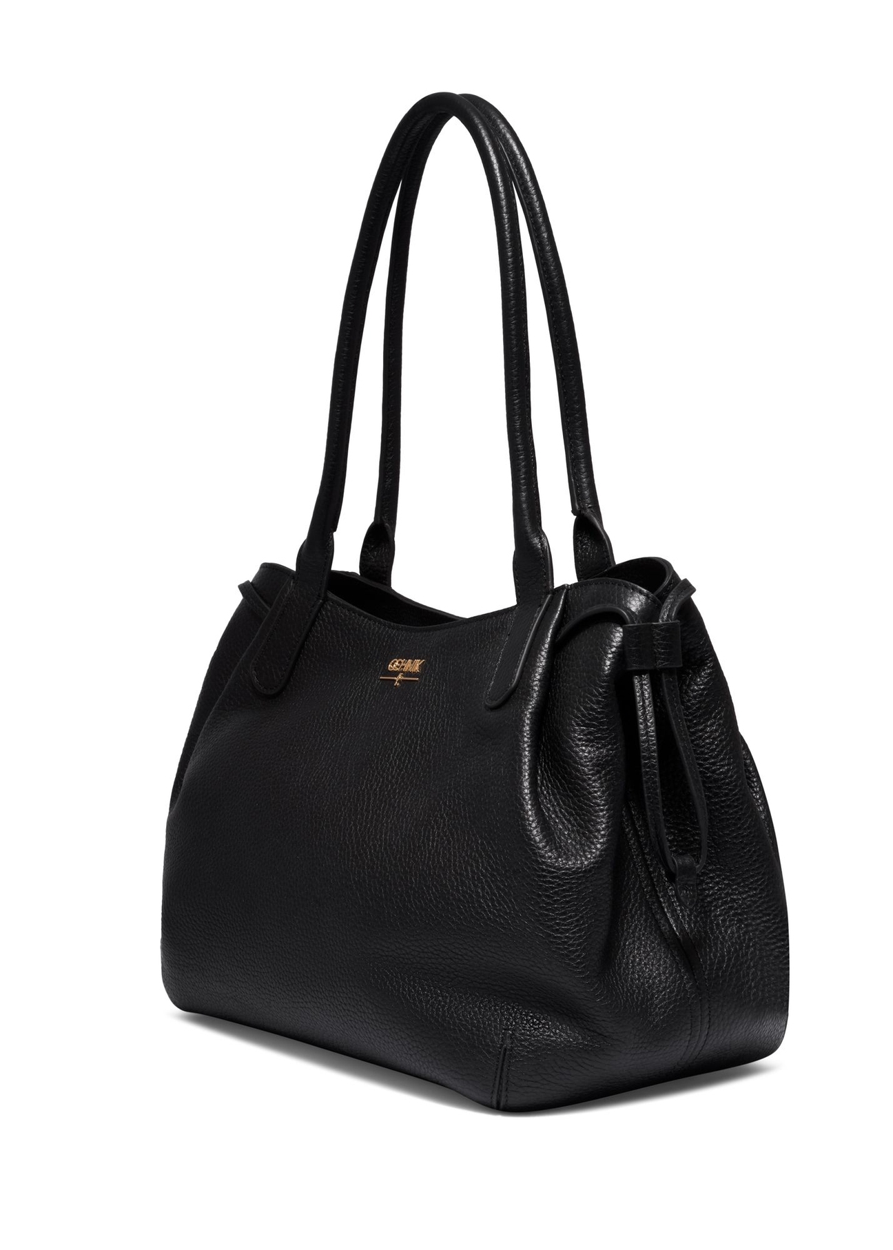 Black leather shopper bag TORES-1360-9I(Z26) - diagonal product view, on a white background.