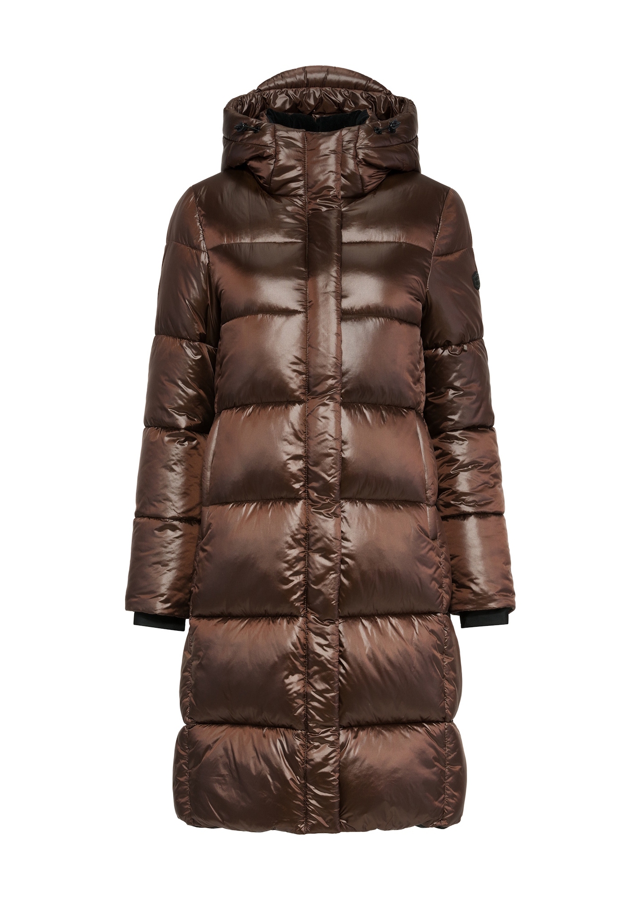 Brown long women's winter jacket KURDT-0531-89(Z25) - front product view on white background.