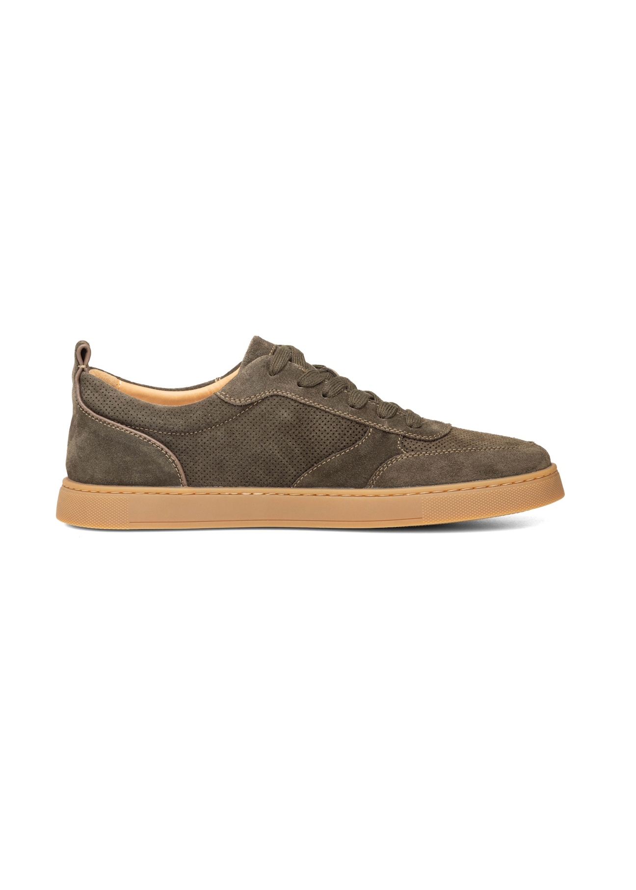Khaki leather sports shoes BUTYM-0528-8D(W26), side view of the product on a white background.